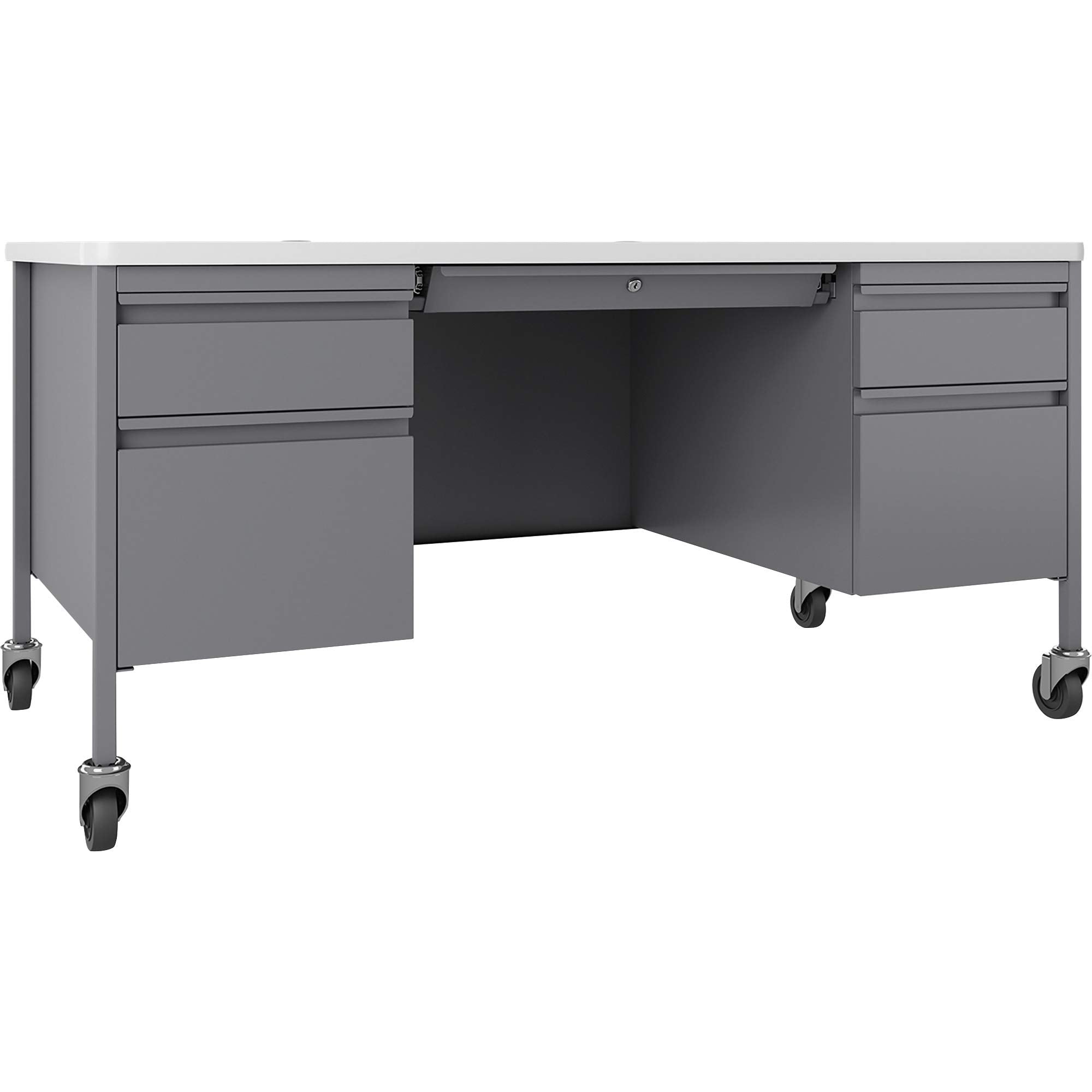 Lorell LLR66946 - Fortress White/Platinum Steel Teachers Desk