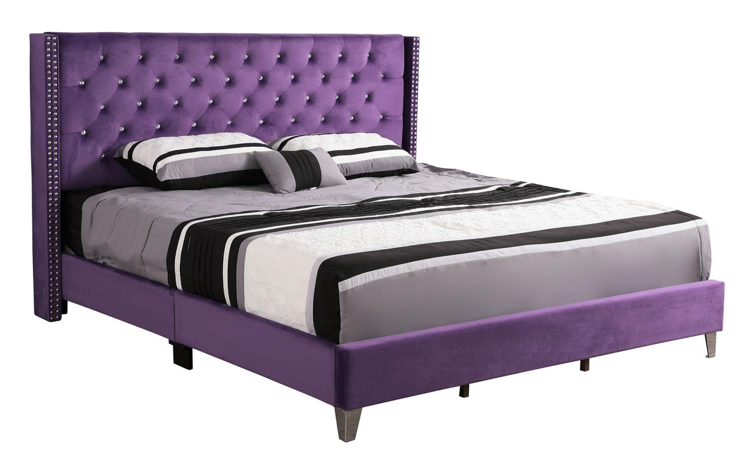 Julie Purple Tufted Upholstered Low Profile Full Panel Bed
