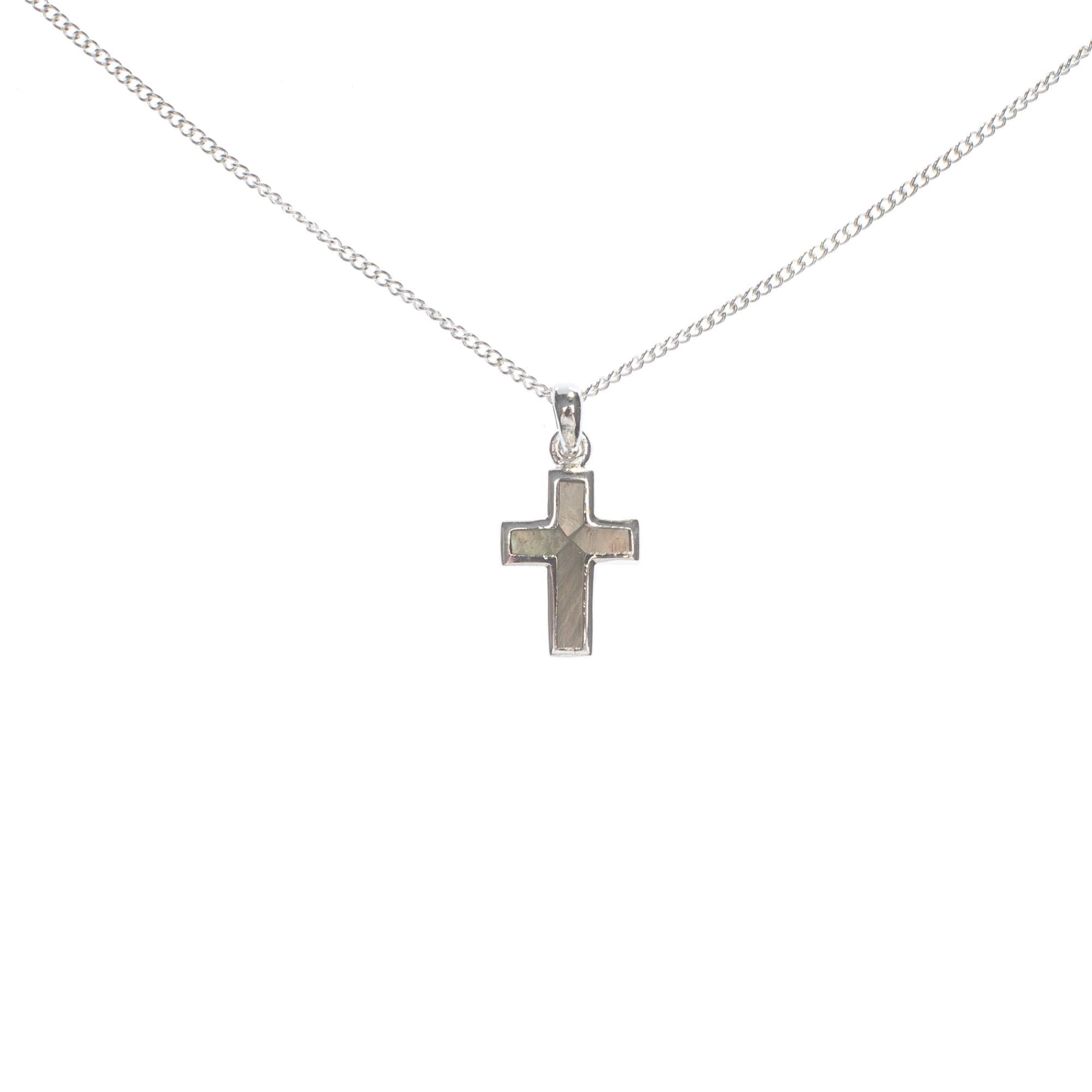 Silver Plated Mother Of Pearl Box Cross Necklace