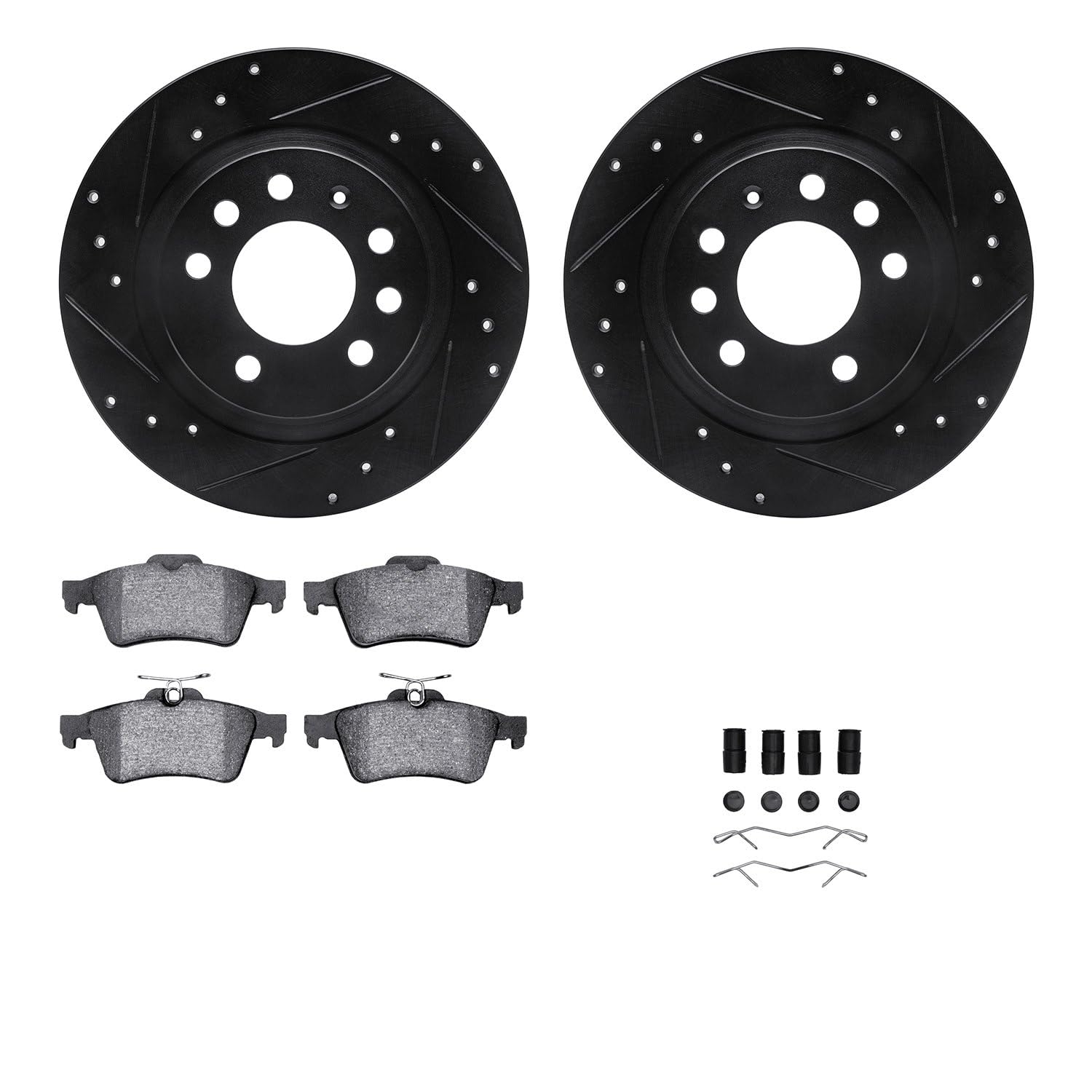 R1 Concepts Drilled and Slotted Black Disc Brake Rotor Set with Semi-Met Pads and Hardware WHYH1-53007