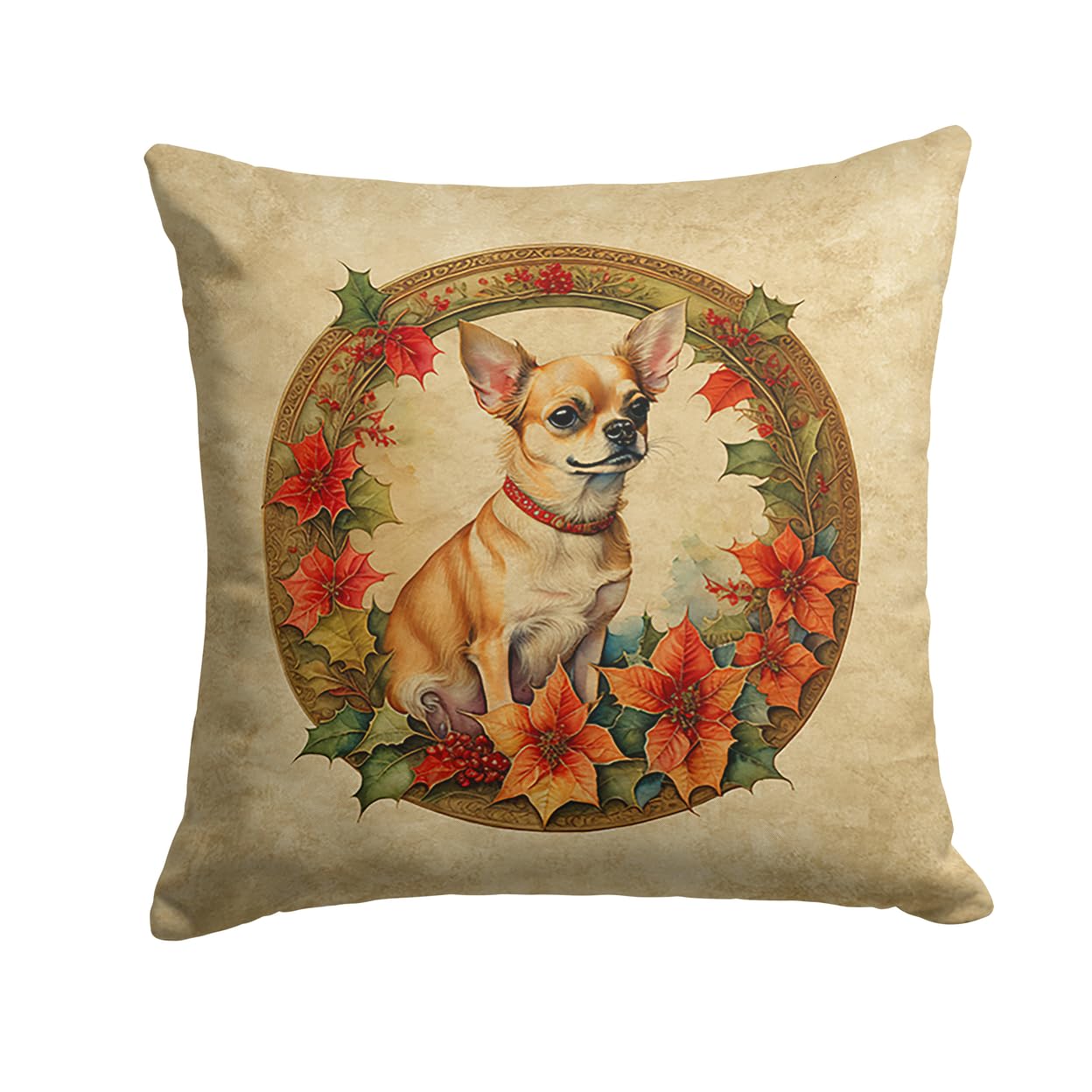 Chihuahua Christmas Flowers Throw Pillow