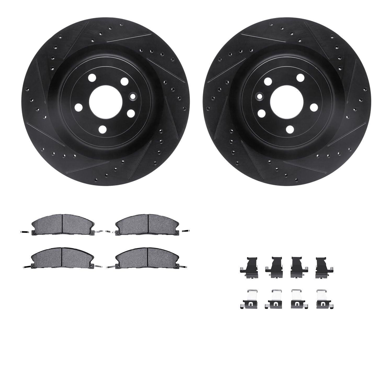 R1 Concepts Drilled and Slotted Black Disc Brake Rotor Set with Semi-Met Pads and Hardware WHYH1-54210