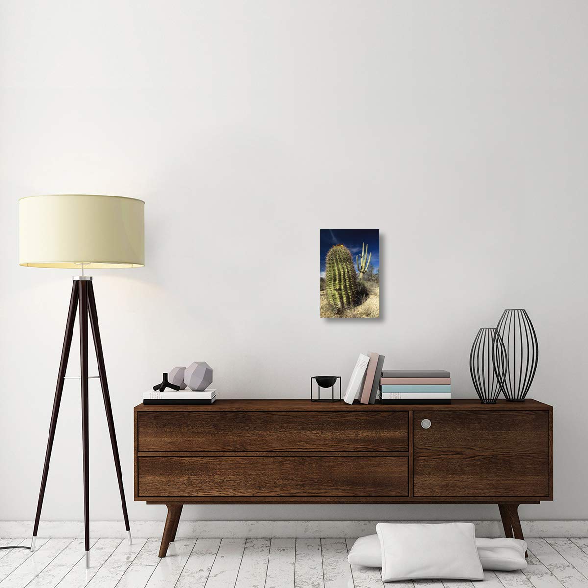 Saguaro with Fishhook Barrel Cactus in the foreground, Sonoran Desert, Arizona-Canvas Art-12x18”