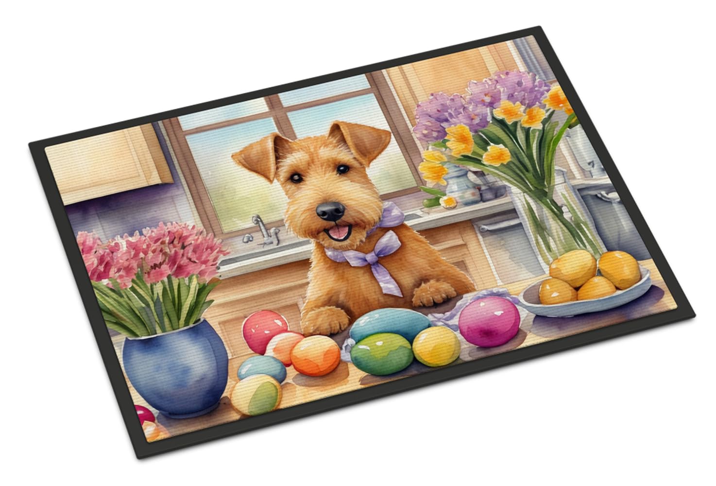 Carolines Treasures DAC6848JMAT Decorating Easter Lakeland Terrier Doormat Front Door Mat Indoor Outdoor Rugs for Entryway, Non Slip Washable Low Pile, 24H X 36W