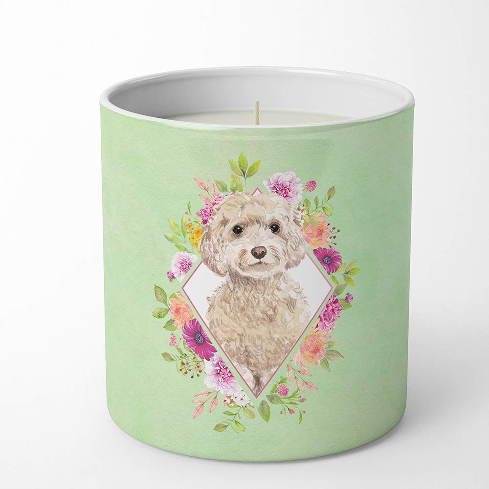 Champagne Cockapoo Green Flowers 10 oz Decorative Soy Candle