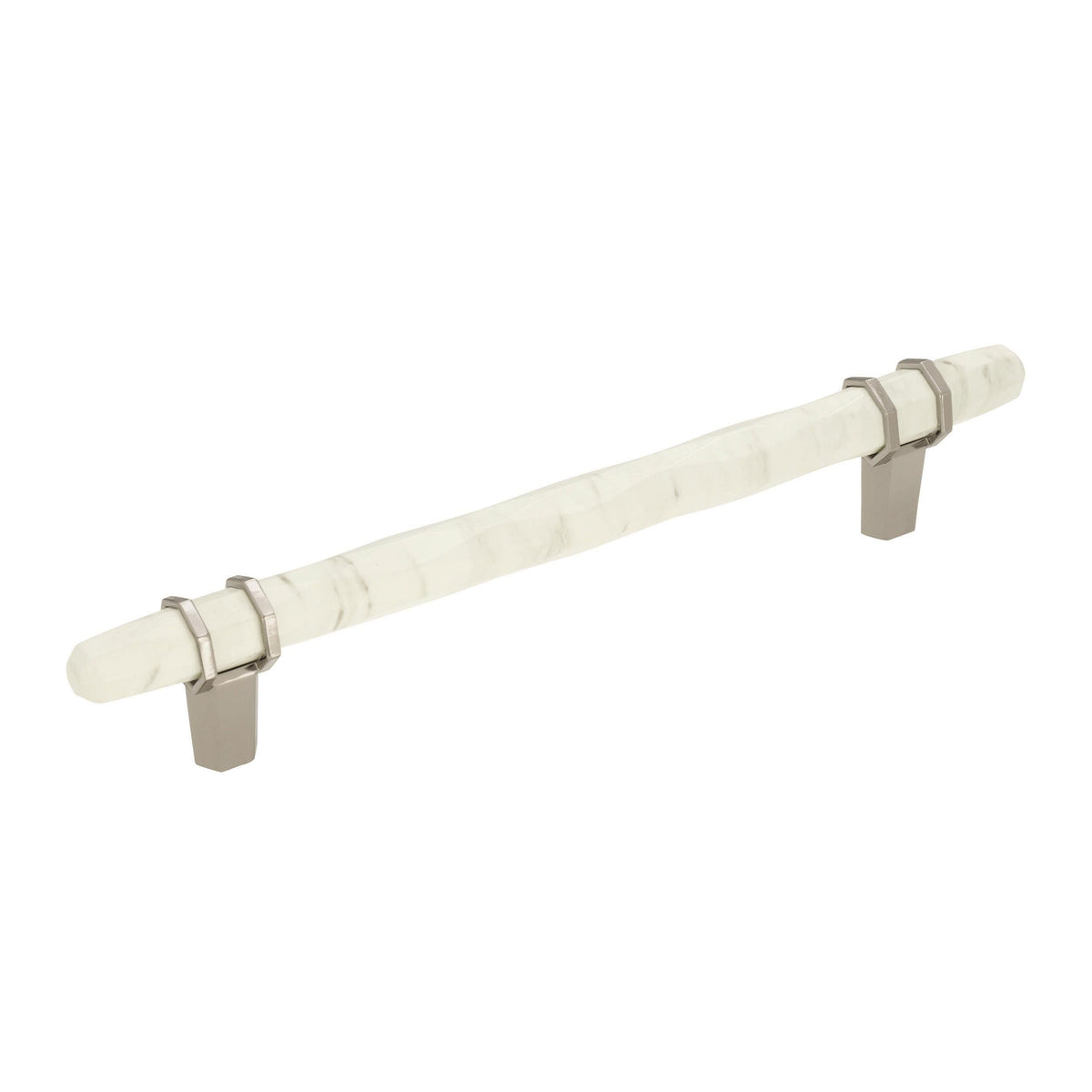 Amerock | Cabinet Pull | Marble White/Polished Nickel | 6-5/16 Inch (160 Mm) Center To Center | Carrione | 1 Pack | Drawer Pull