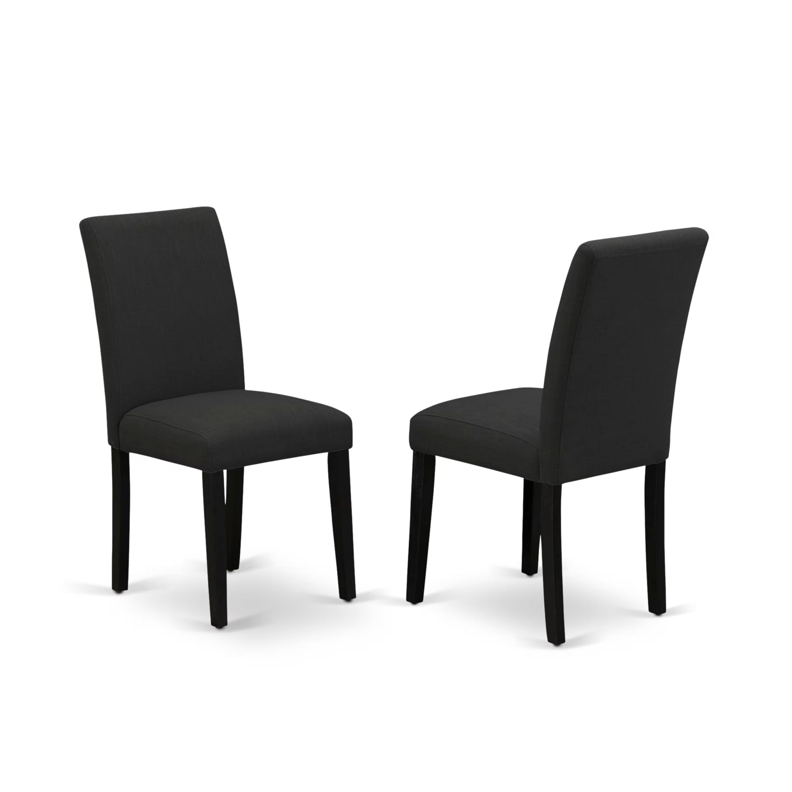 East West Furniture Set of 2 Parson Chairs- Upholstered Dining Chairs Includes Wirebrushed Black Wooden Structure with Black Linen Fabric Seat and Simple Back