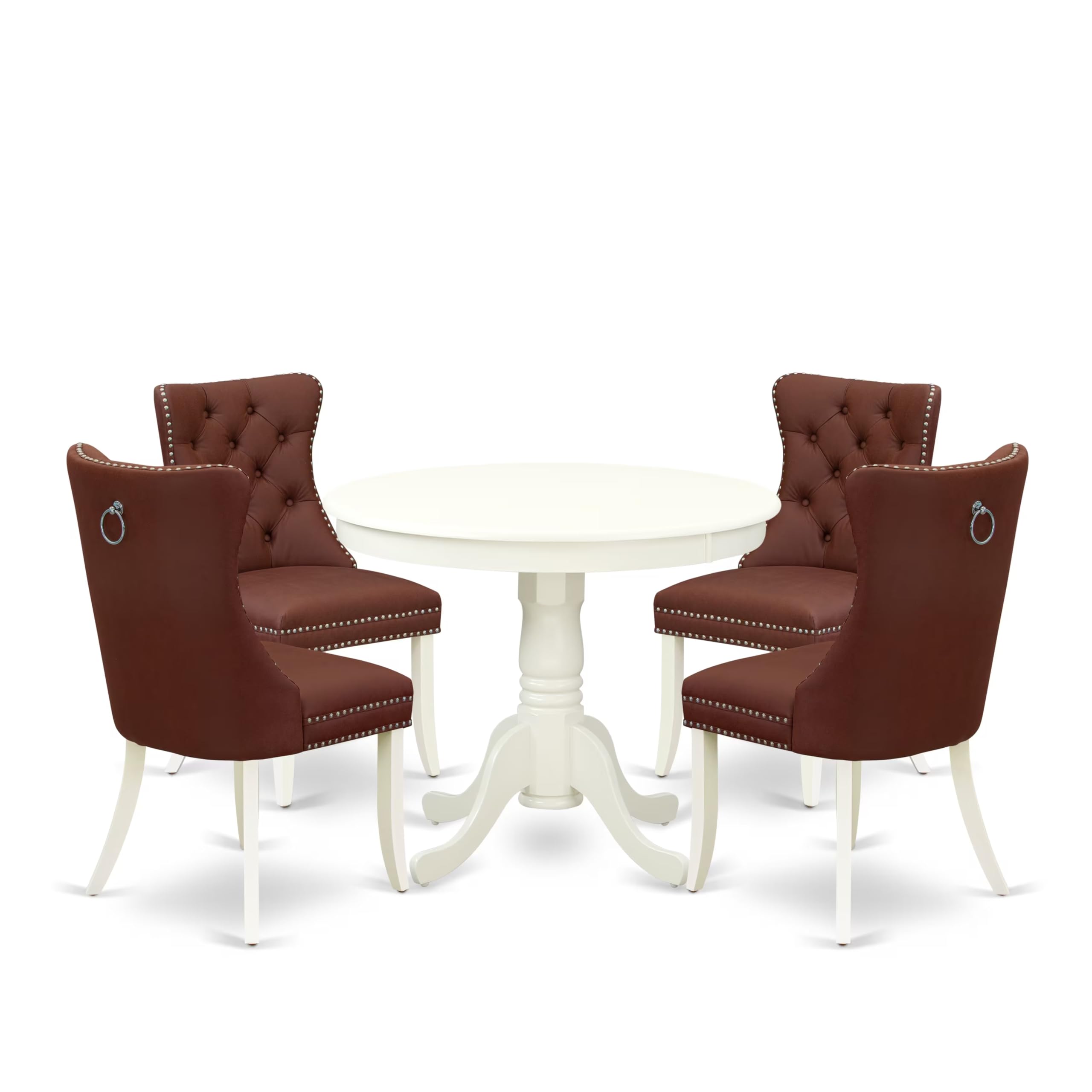 East West Furniture ANDA5-LWH-26 5 Piece Kitchen Table Set for Small Spaces Contains a Round Dining Table with Pedestal and 4 Upholstered Chairs, 36x36 Inch, linen white