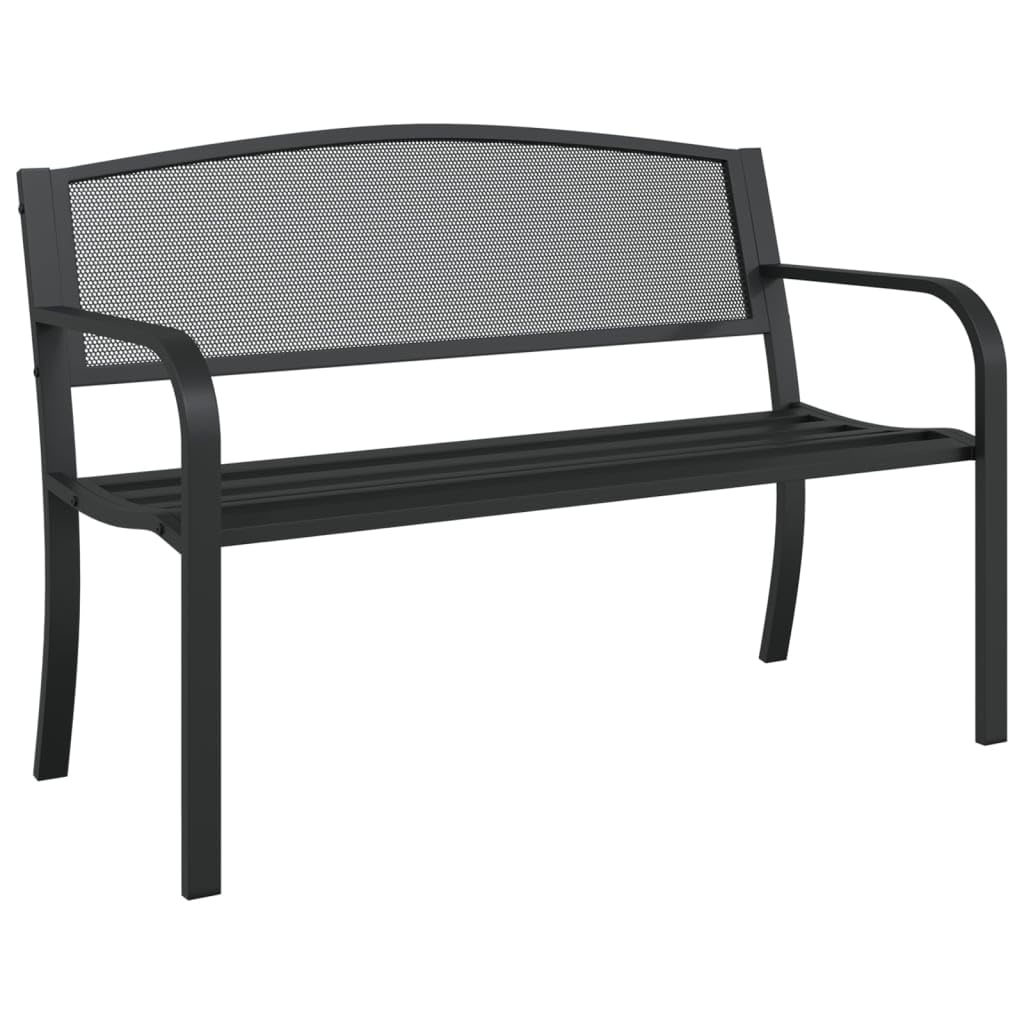 Vidaxl Black Steel Outdoor Garden Bench - Comfortable Patio Seating With Armrests, Backrest & Powder-Coated Finish, Ideal For Backyard/Patio
