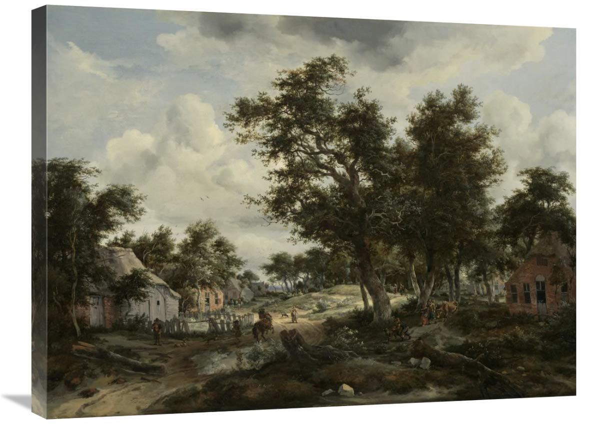 A Wooded Landscape with Travelers on a Path through a Hamlet-Canvas Art-32x24”