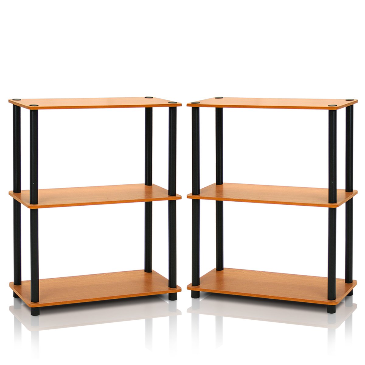 Furinno 2-10024LC Turn-N-Tube 3-Tier Compact Multipurpose Shelf Display Rack, Light Cherry, Set of 2