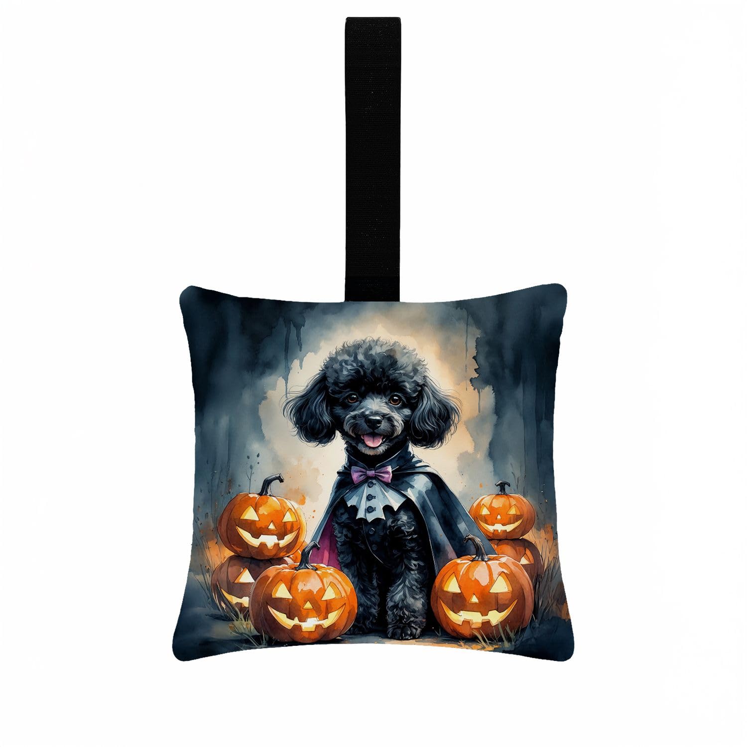 Carolines Treasures Black Poodle Puppy Halloween Mini Hanging Pillow Ornament 3.5  3.5 Decorative Door-Knob & Tree Hanger, Soft Fabric Cushion