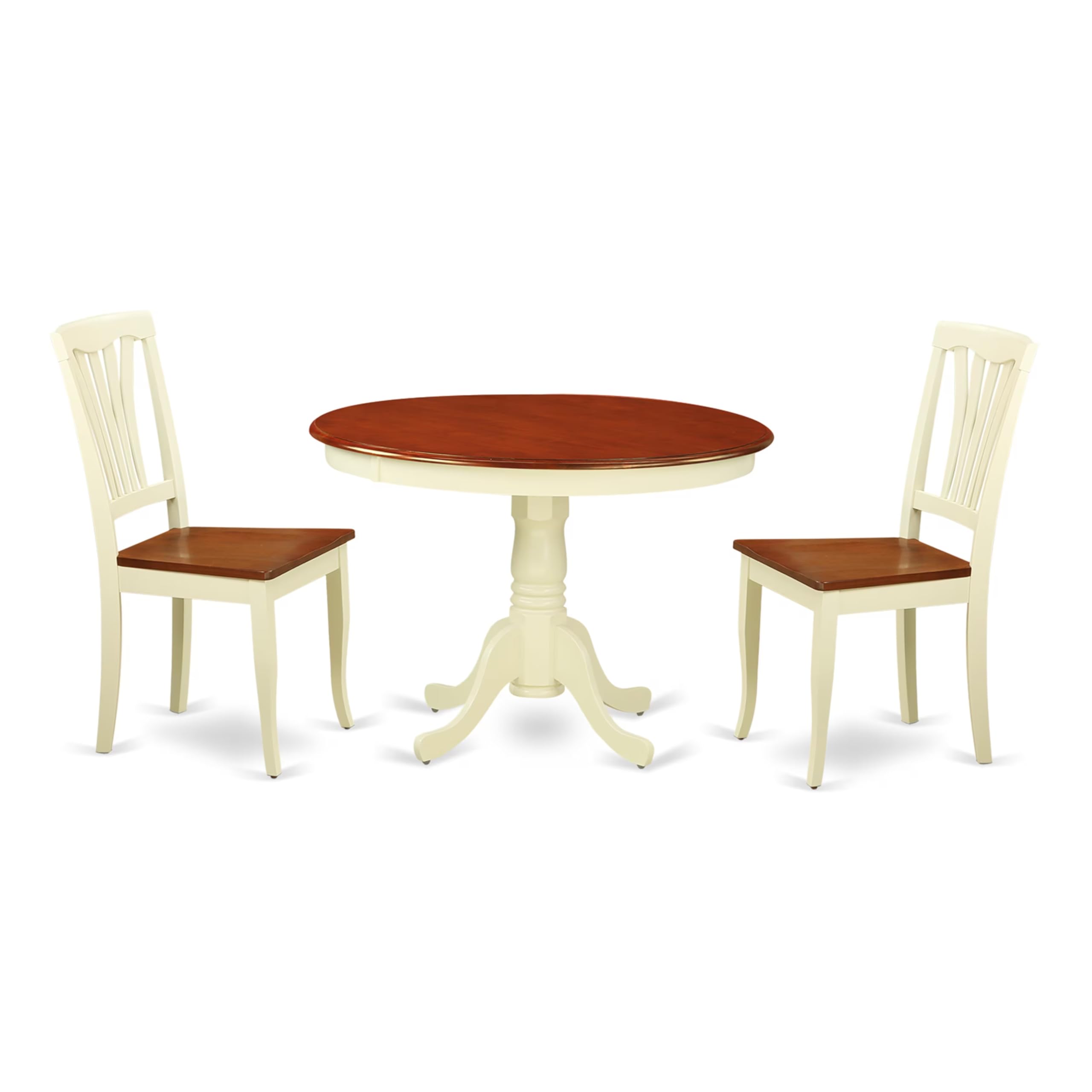 3  Pc  set  with  a  Round  Small  Table  and  2  Wood  Dinette  Chairs  in  Buttermilk  and  Cherry  .