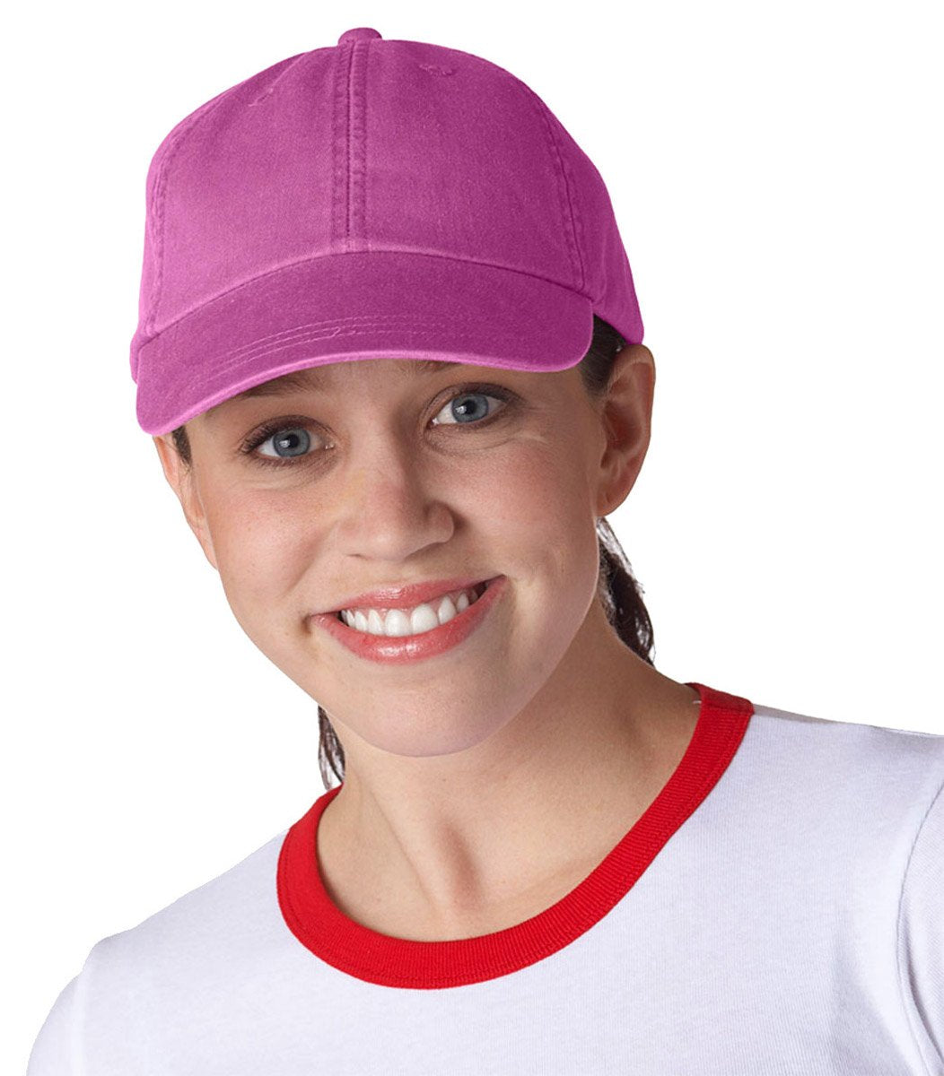 LP101 | OPTIMUM-SOLID PGMT- Pigment dyed, garment washed cotton twill, six panel, low profile, unstructured cap with Adams Cool-Crown mesh lining and leather strap closure with antique brass buckle and grommet.  - RASPBERRY