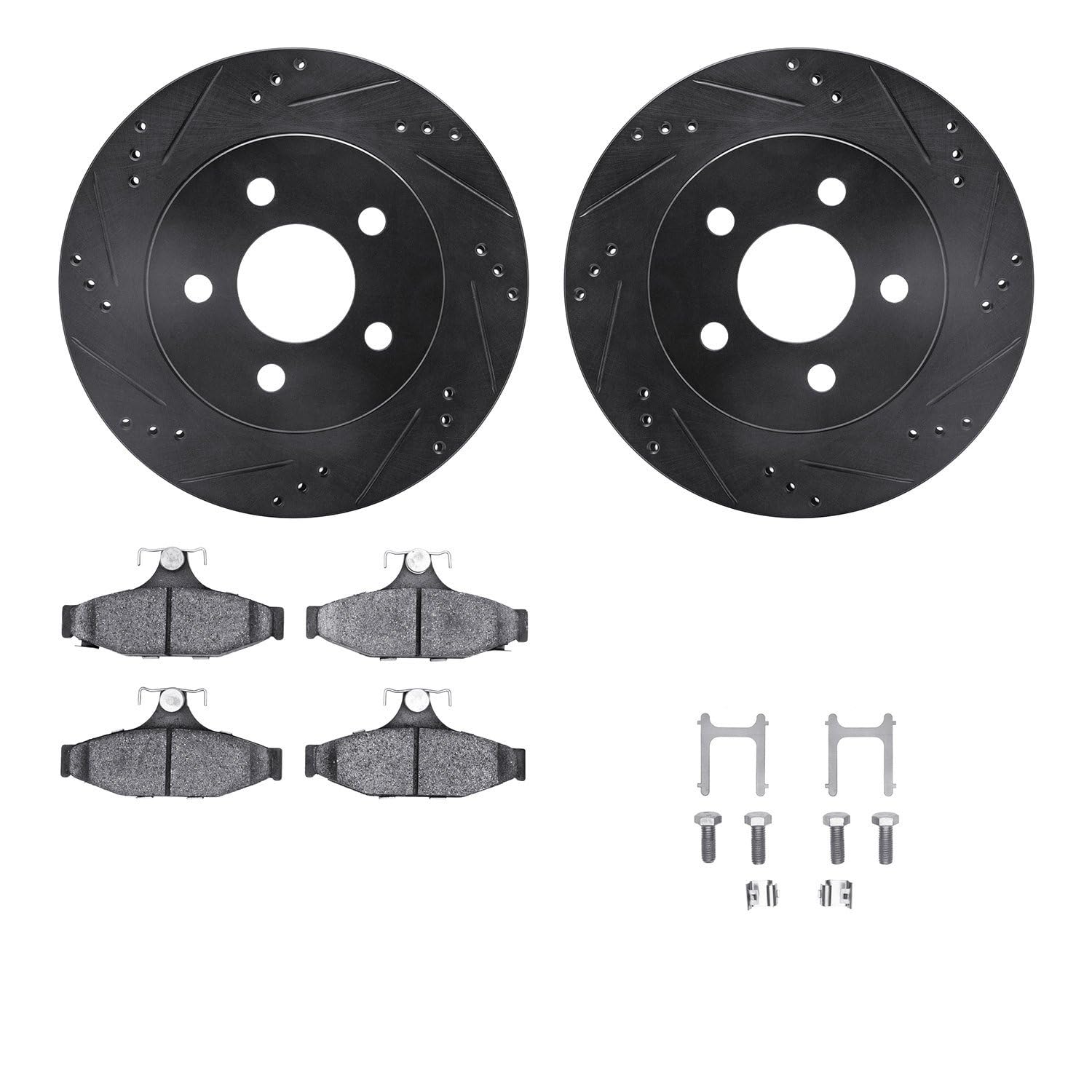 R1 Concepts Drilled and Slotted Black Disc Brake Rotor Set with Semi-Met Pads and Hardware WHYH1-47034