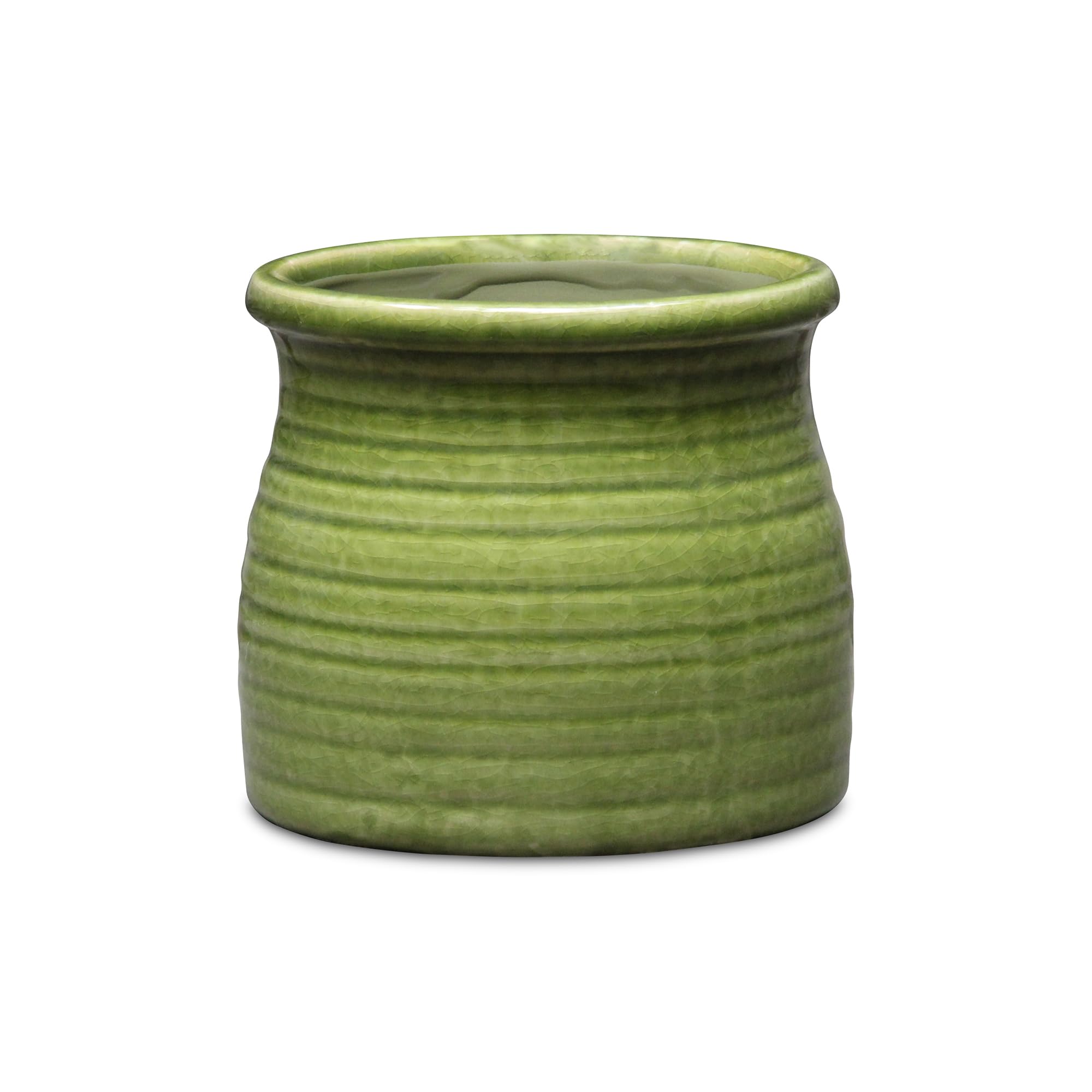 Kifon Curved Ceramic Ceramic Pot - Medium - Olive Green