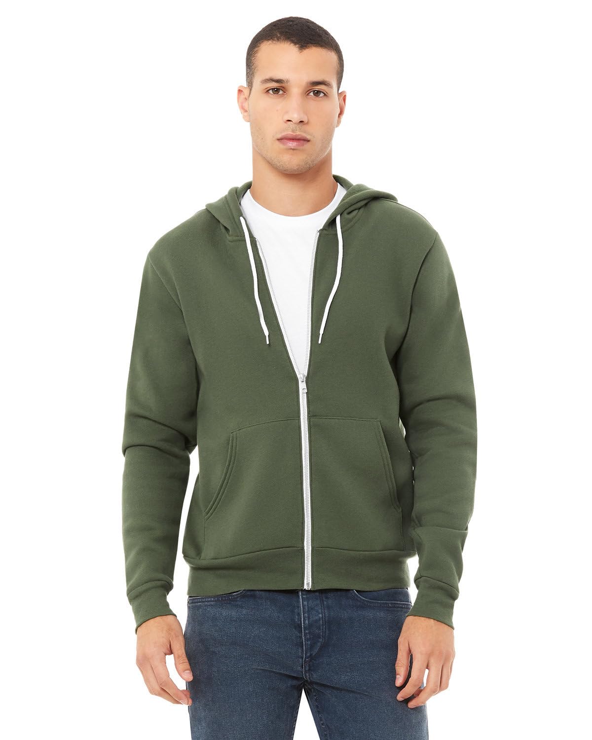 BELLA + CANVAS Unisex Sponge Fleece Full-Zip Hoodie - Military Green, XL