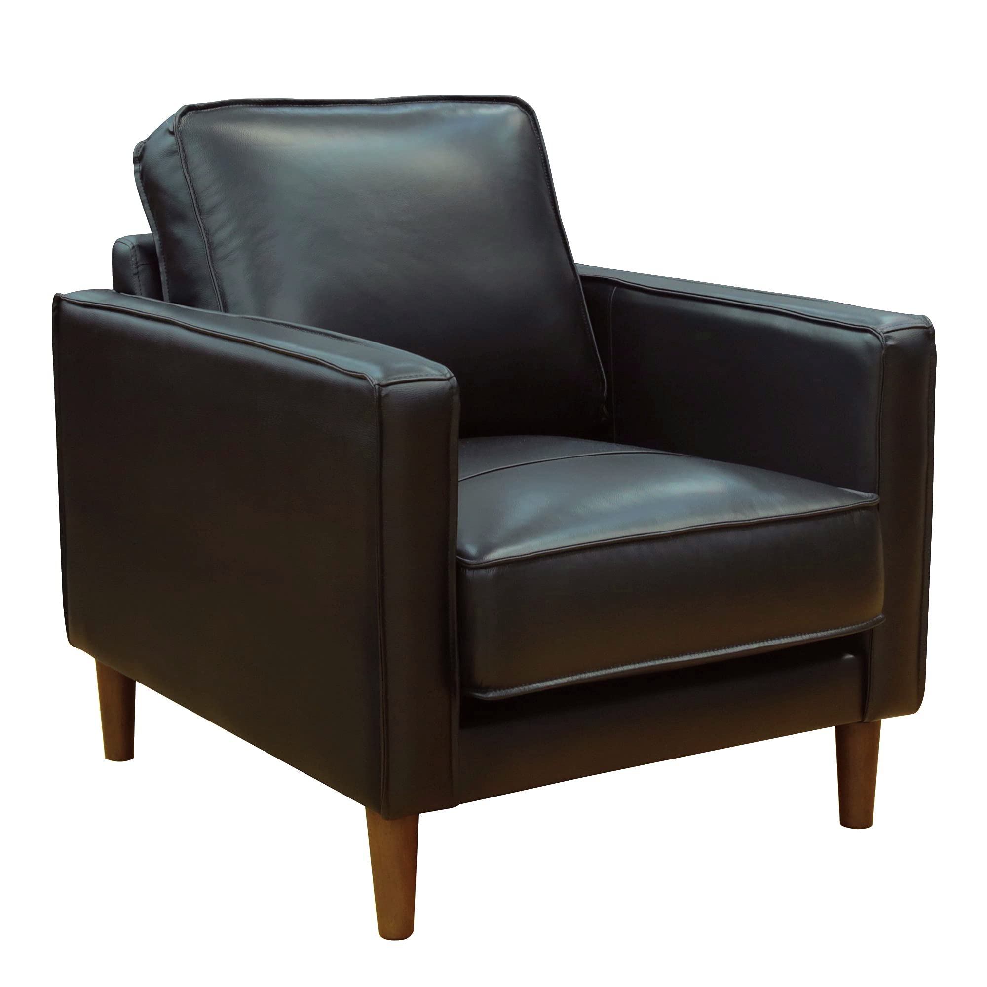 Sunset Trading Prelude 32 Wide Black Top Grain Leather Armchair | Mid Century Modern Accent Chair | Small Space Living Room Furniture"