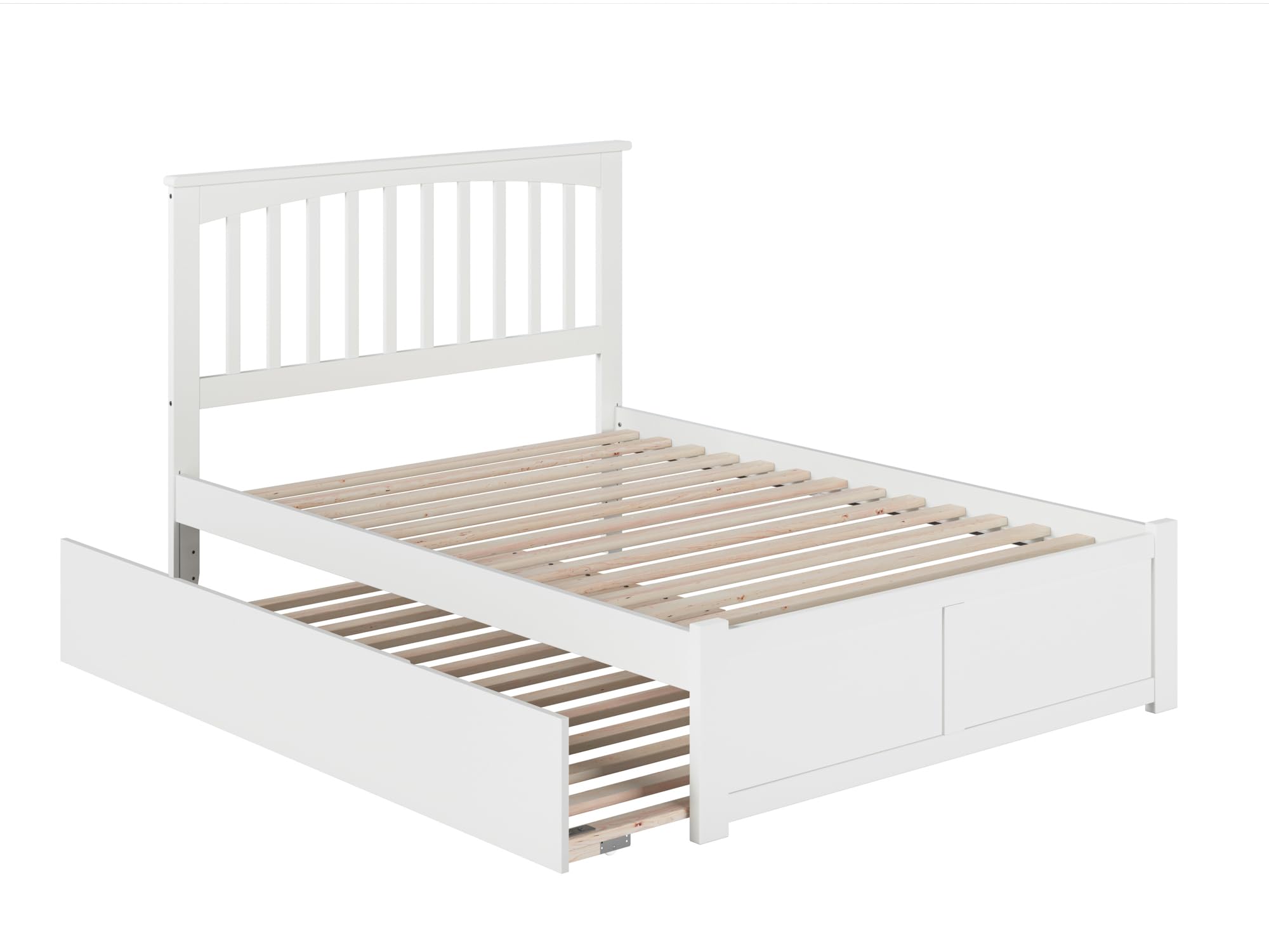 Mission Full Solid Wood Platform Bed with Footboard & Full Trundle in White