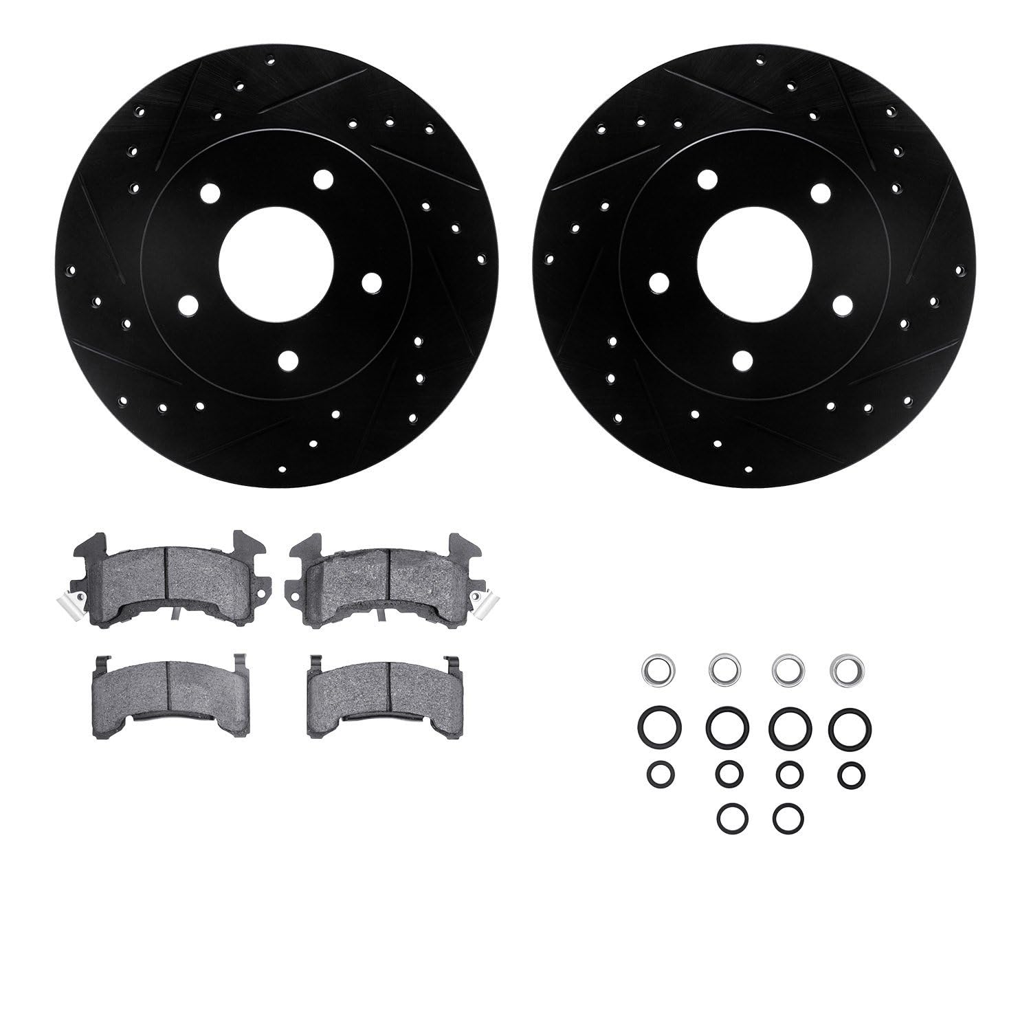 R1 Concepts Drilled and Slotted Black Disc Brake Rotor Set with Semi-Met Pads and Hardware WHYH1-52002