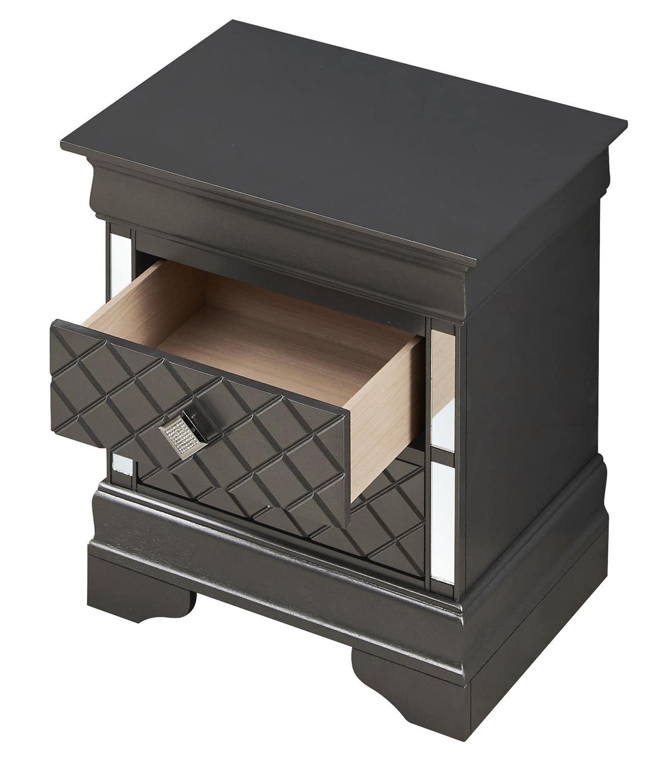Verona 2-Drawer Metalic Black Nightstand (24 in. H x 16 in. W x 21 in. D)