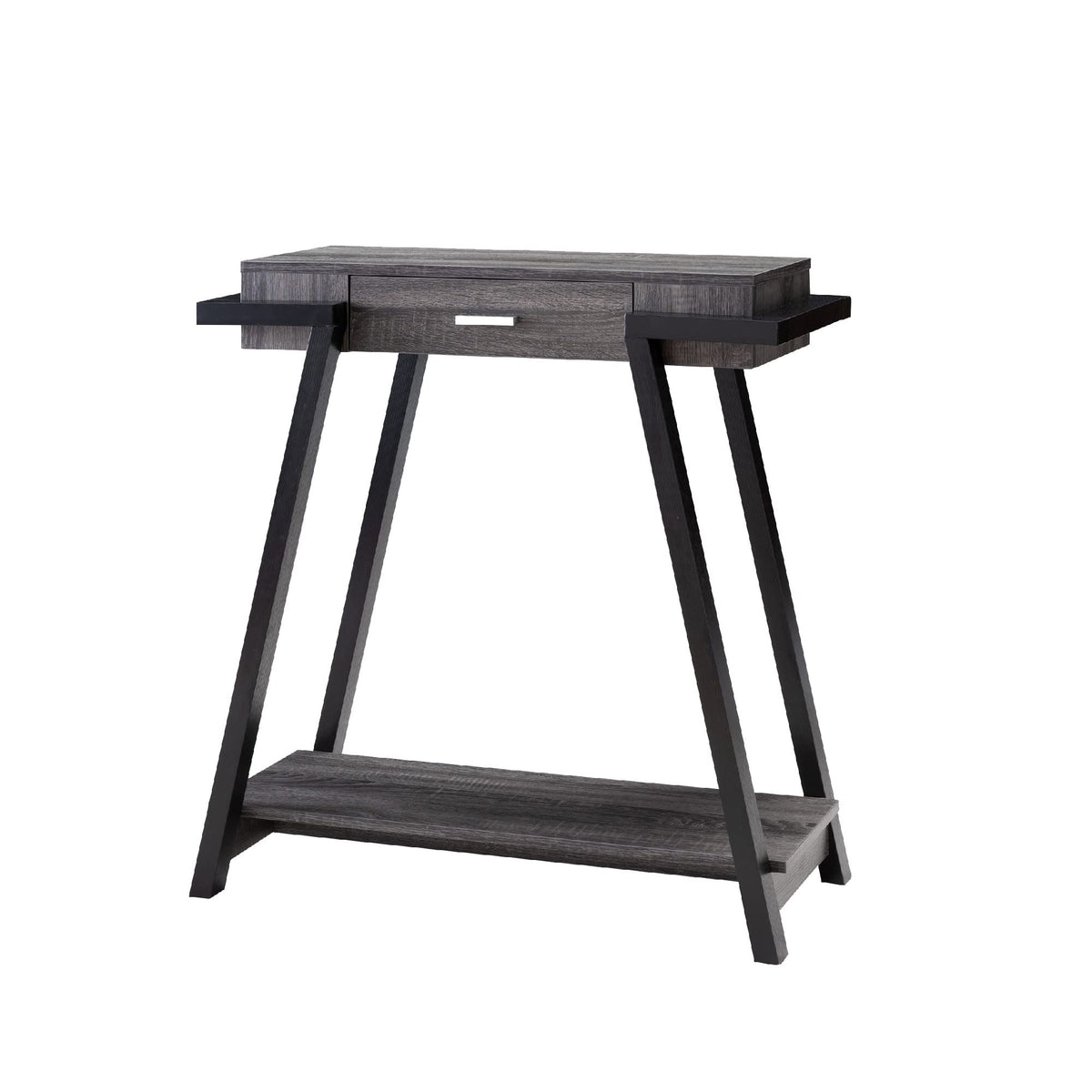 Benjara Wooden Console Table With Angled Leg Support And Drawer, Black And Gray