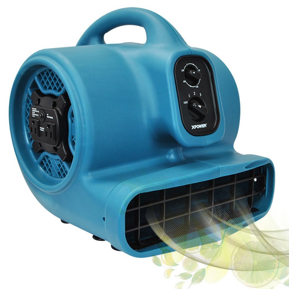XPOWER P-450AT Freshen Aire 1/3 HP 2000 CFM 3 Speed Scented Air Mover, Carpet Dryer, Floor Fan, Blower with Timer and Power Outlets