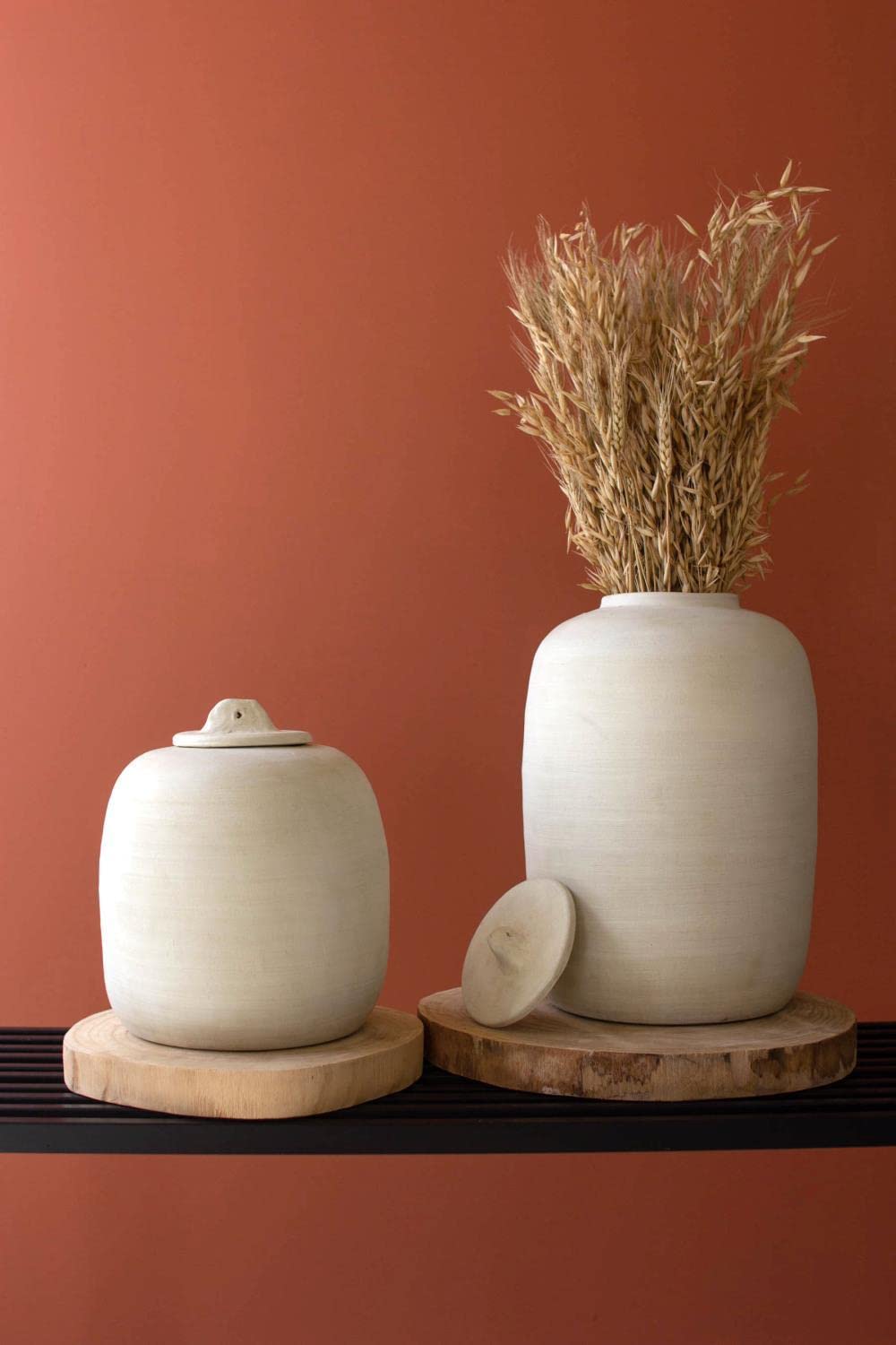 Kalalou Cph3525 Set Of Two White Ceramic Canisters