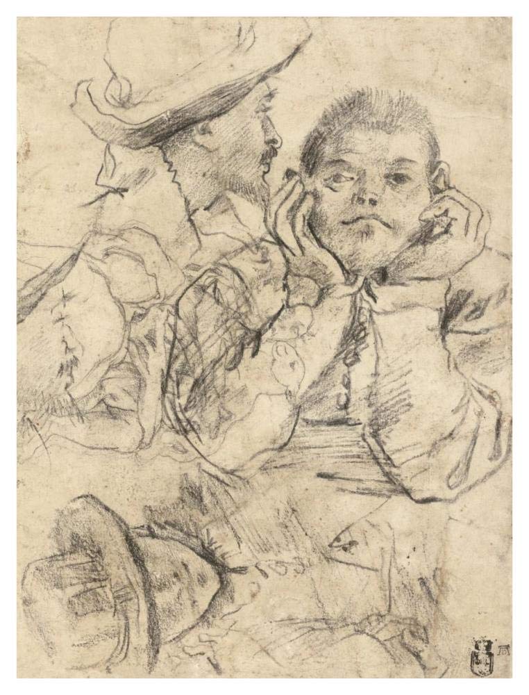 Four Studies of Heads Drawn over a Copy of Saint John the Evangelist by Correggio (recto); Three Studies of Men (verso)-Paper Art-32x42”