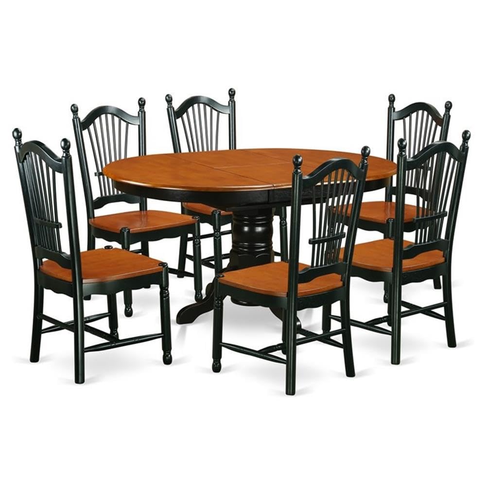 AVDO7-BCH-W 7 Pc Dining set with a Kitchen Table and 6 Wood Seat Kitchen Chairs in Linen White