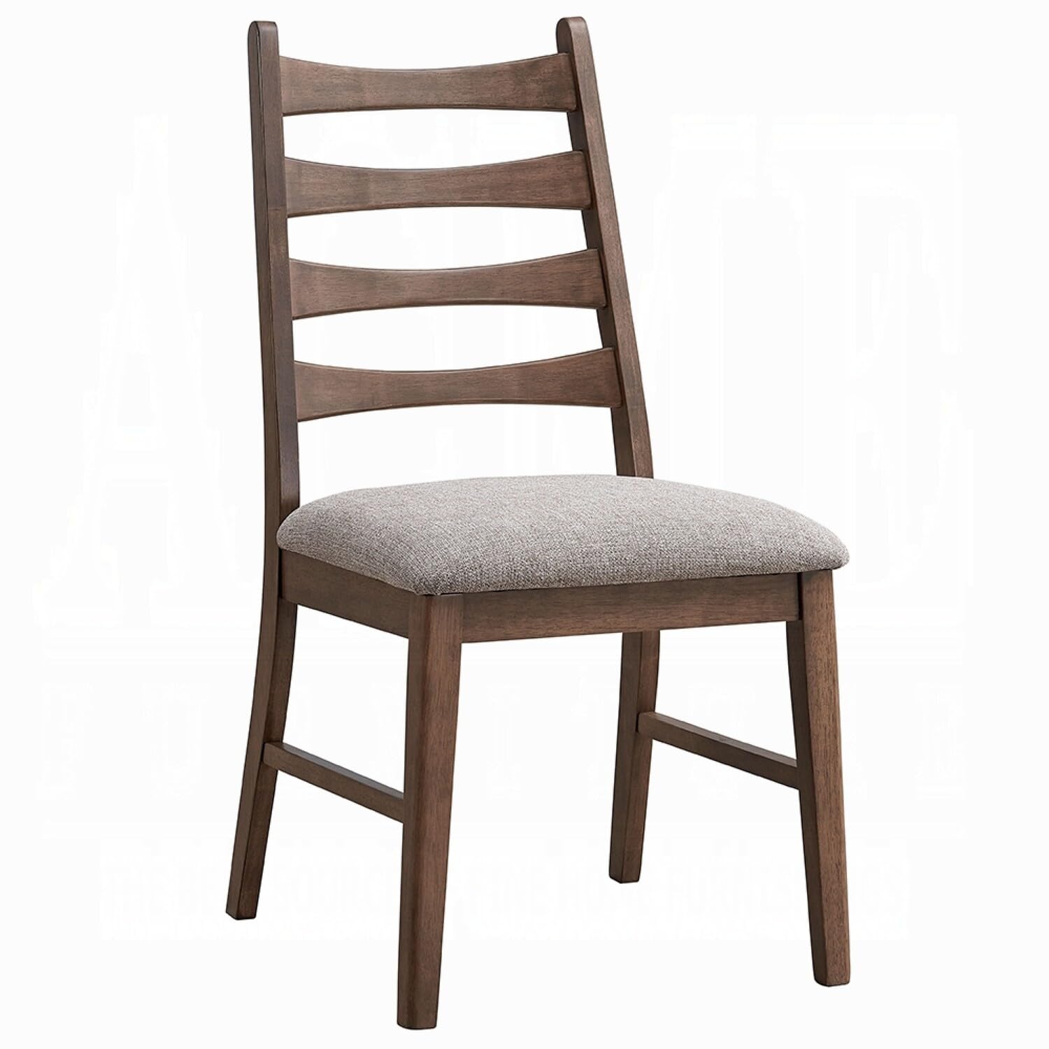 Mea Dining Side Chair Set of 2, Slatted Back, Gray Linen Seat, Brown