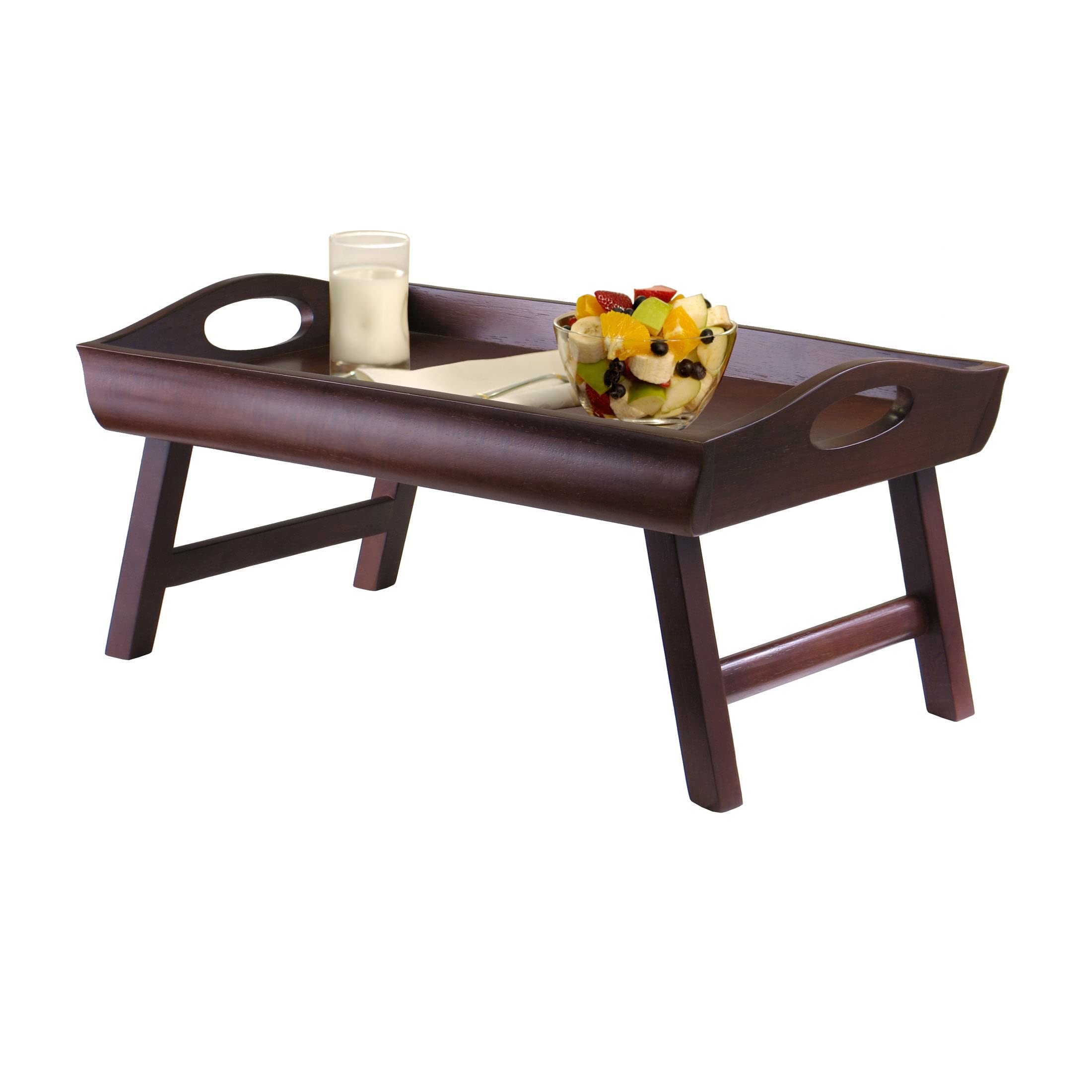 Yardlio Antique Walnut Bed Tray: Foldable Legs, Large Handles, Perfect for Breakfast in Bed