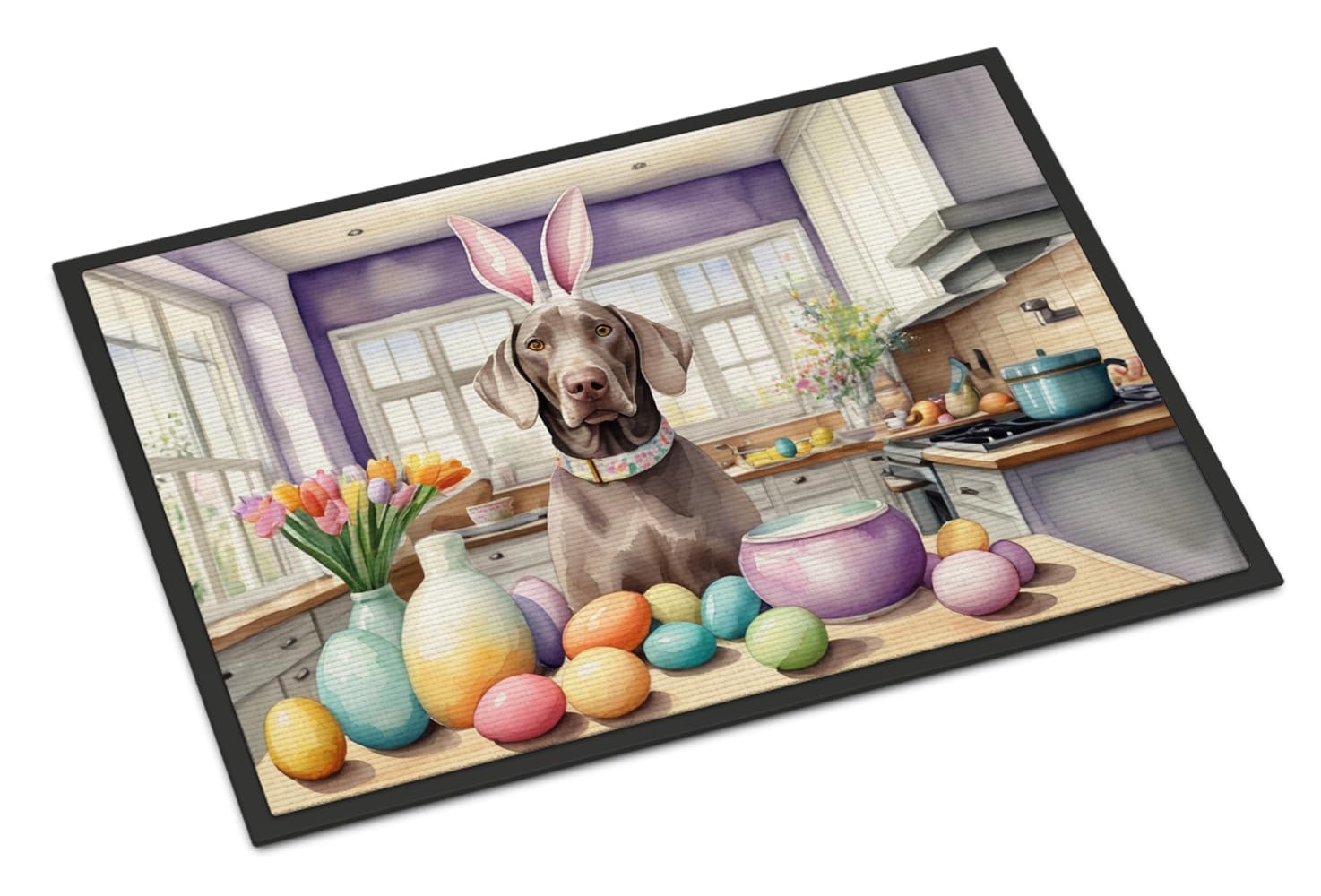 Carolines Treasures DAC6915MAT Decorating Easter Weimaraner Doormat Front Door Mat Indoor Outdoor Rugs for Entryway, Non Slip Washable Low Pile, 18H X 27W