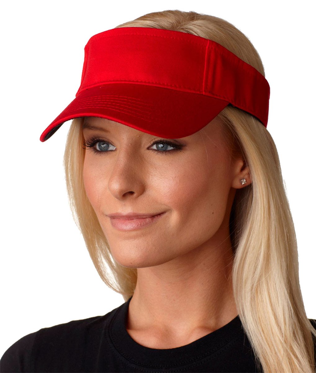 AC101 | ACE- Three Panel Cotton Twill Visor, Terry Cloth Sweatband, Self-Fabric Hook and Loop Closure- RED