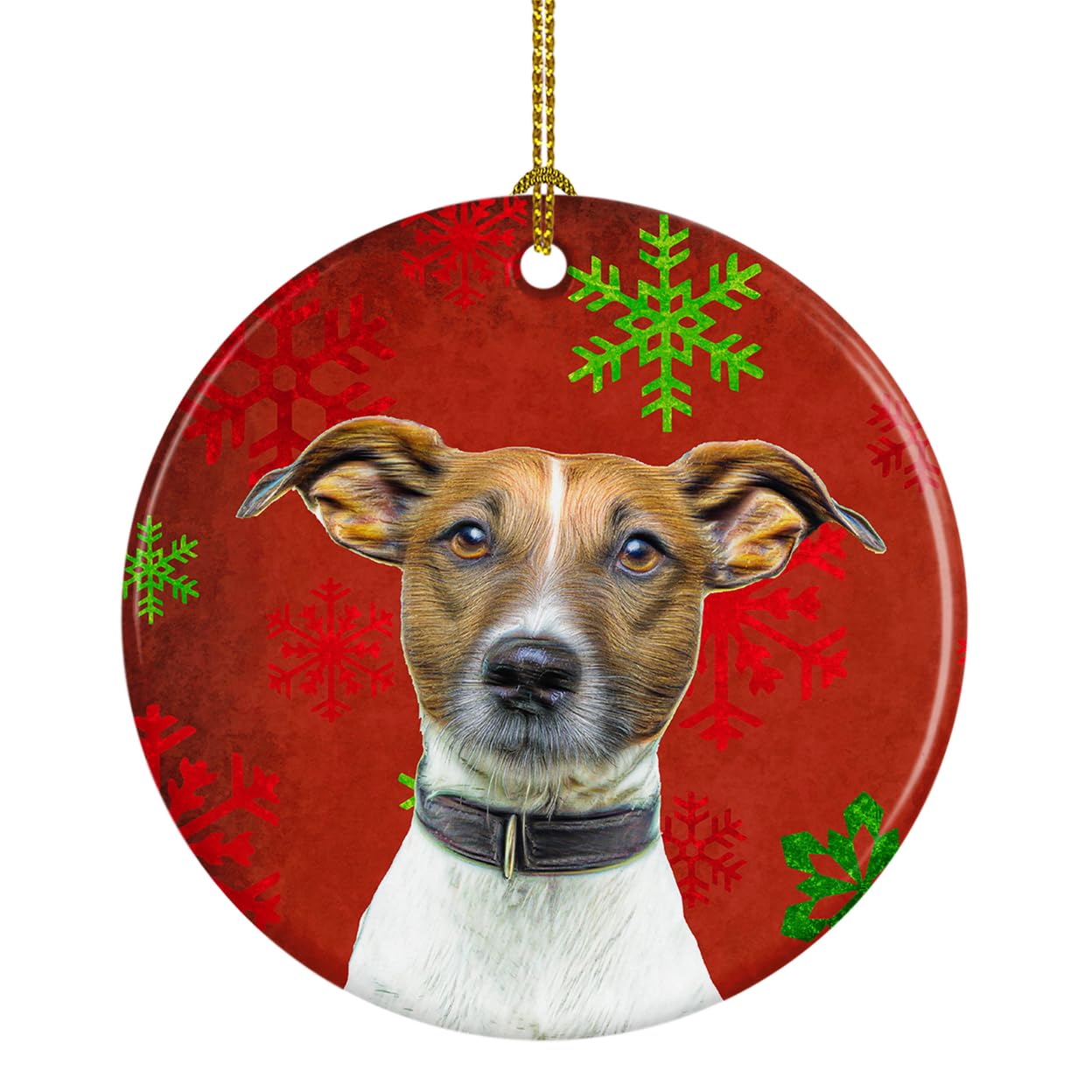 Red Snowflakes Holiday Christmas Jack Russell Terrier Ceramic Ornament KJ1183CO1