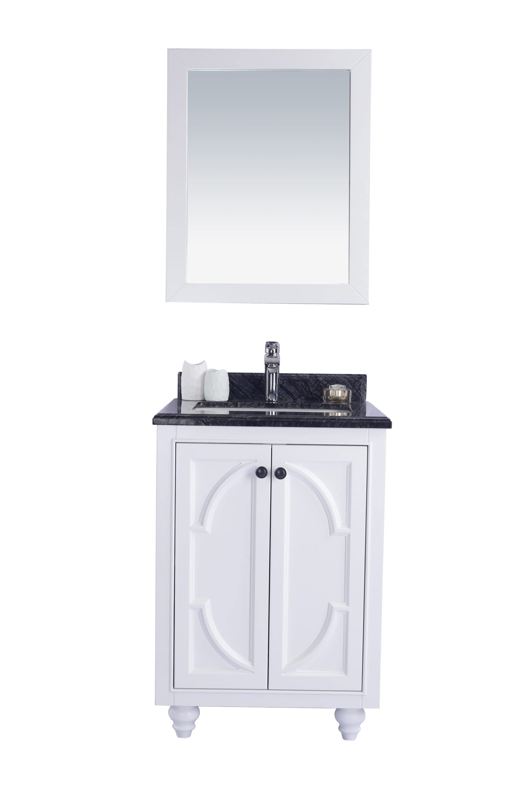 Odyssey - 24 - White Cabinet + Black Wood Marble Countertop