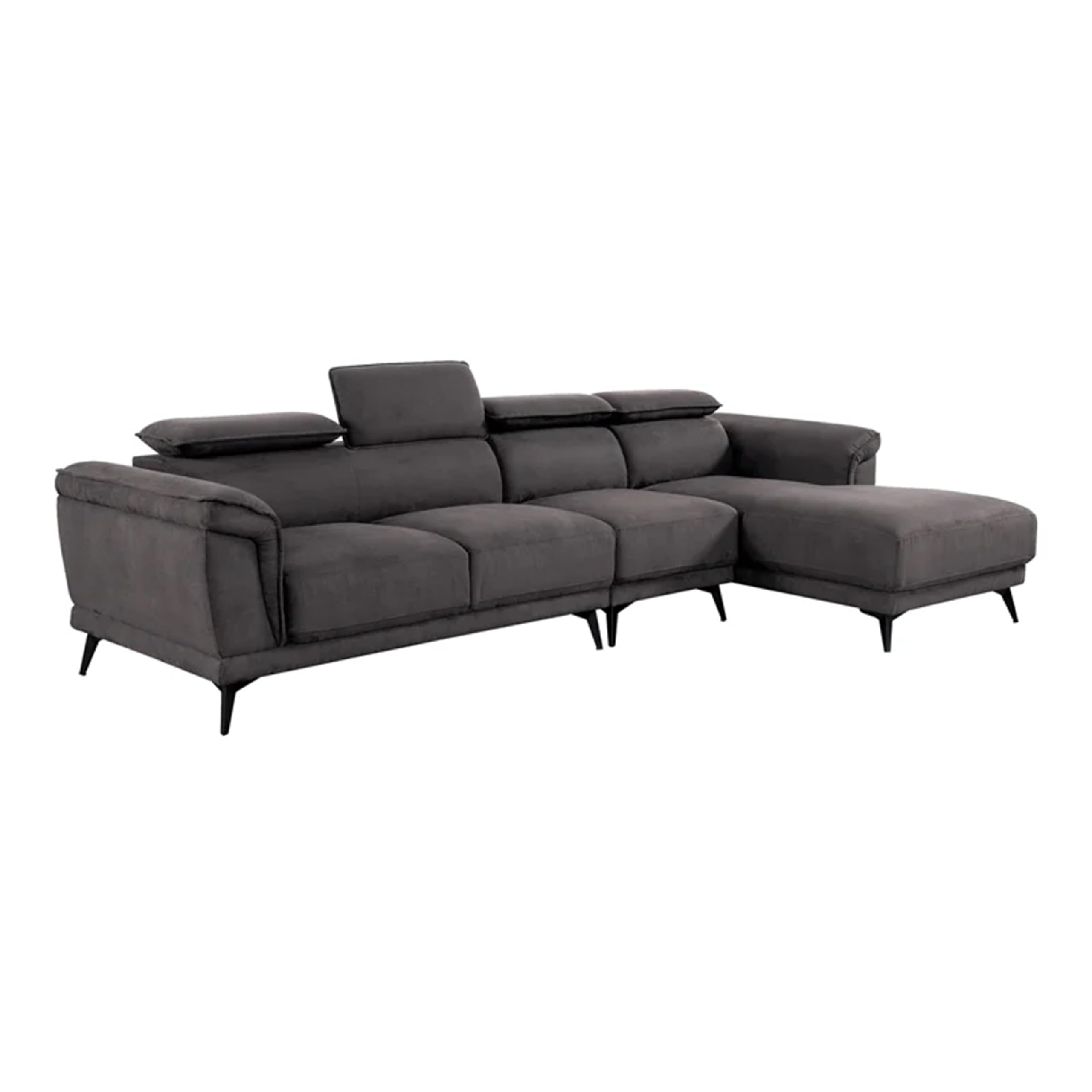 Panie Sectional Sofa, Adjustable Headrests, Right Chaise, Gray Fabric, 99 Inch