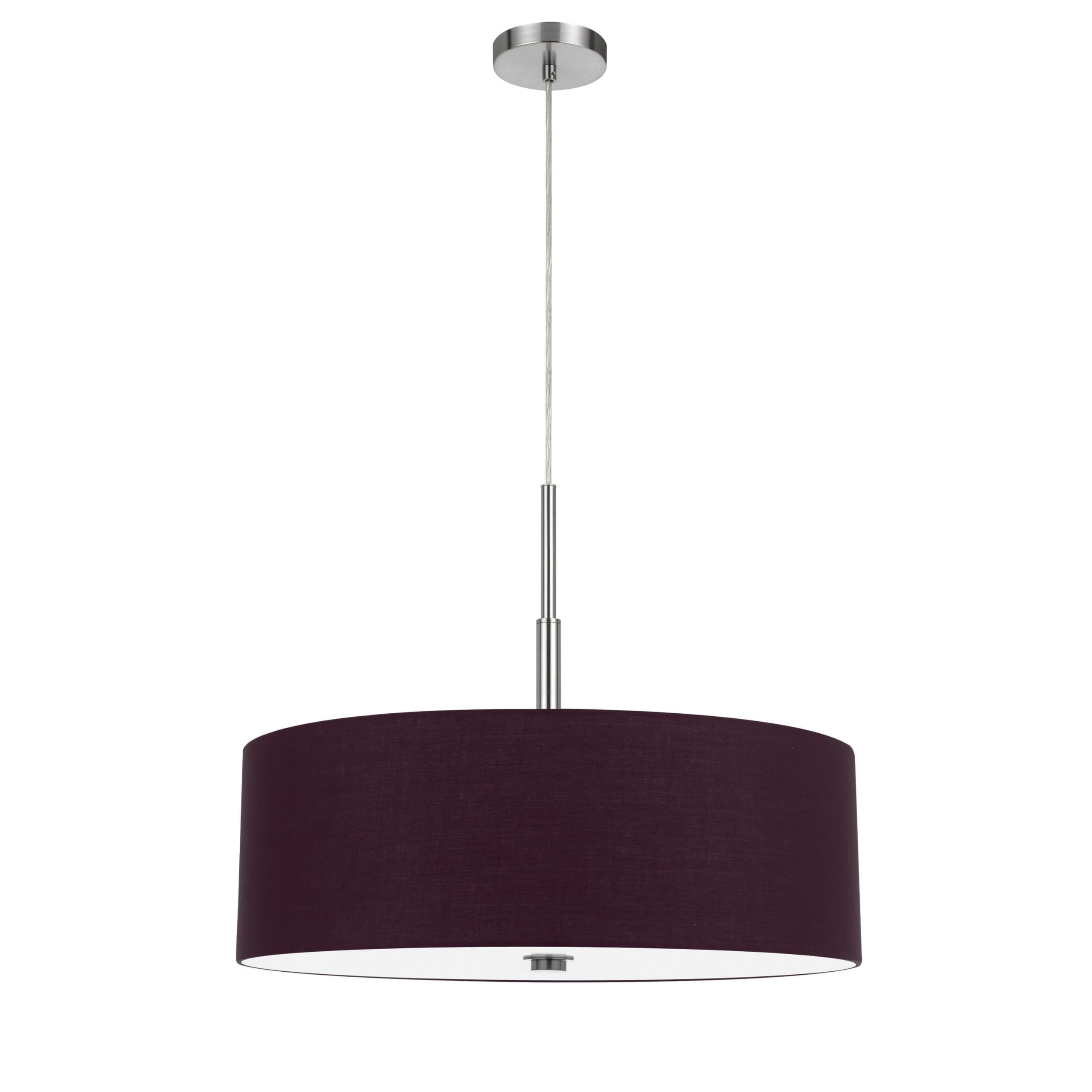 Sia Pendant Light Fixture w Plum Hardback Drum Shade, 24 Inch Chrome