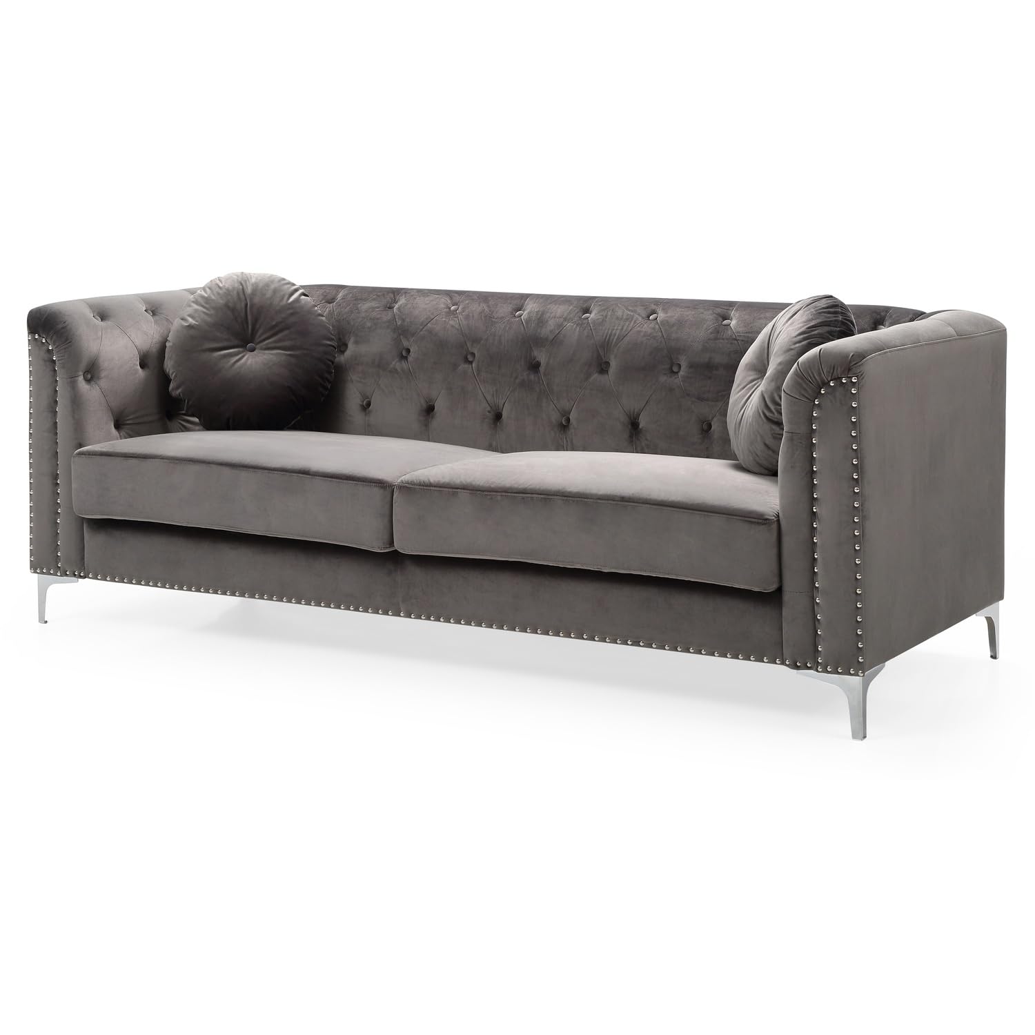 Pompano 83 in. Dark Gray Tufted Velvet Loveseat with 2-Throw Pillow