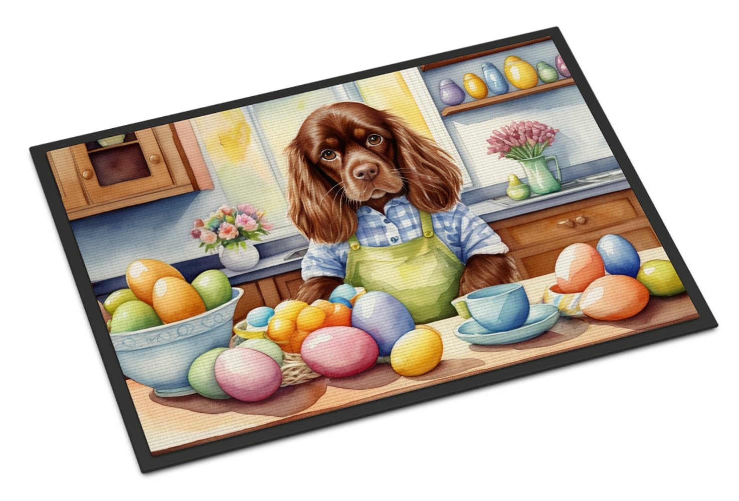 Carolines Treasures DAC6910JMAT Decorating Easter Sussex Spaniel Doormat Front Door Mat Indoor Outdoor Rugs for Entryway, Non Slip Washable Low Pile, 24H X 36W
