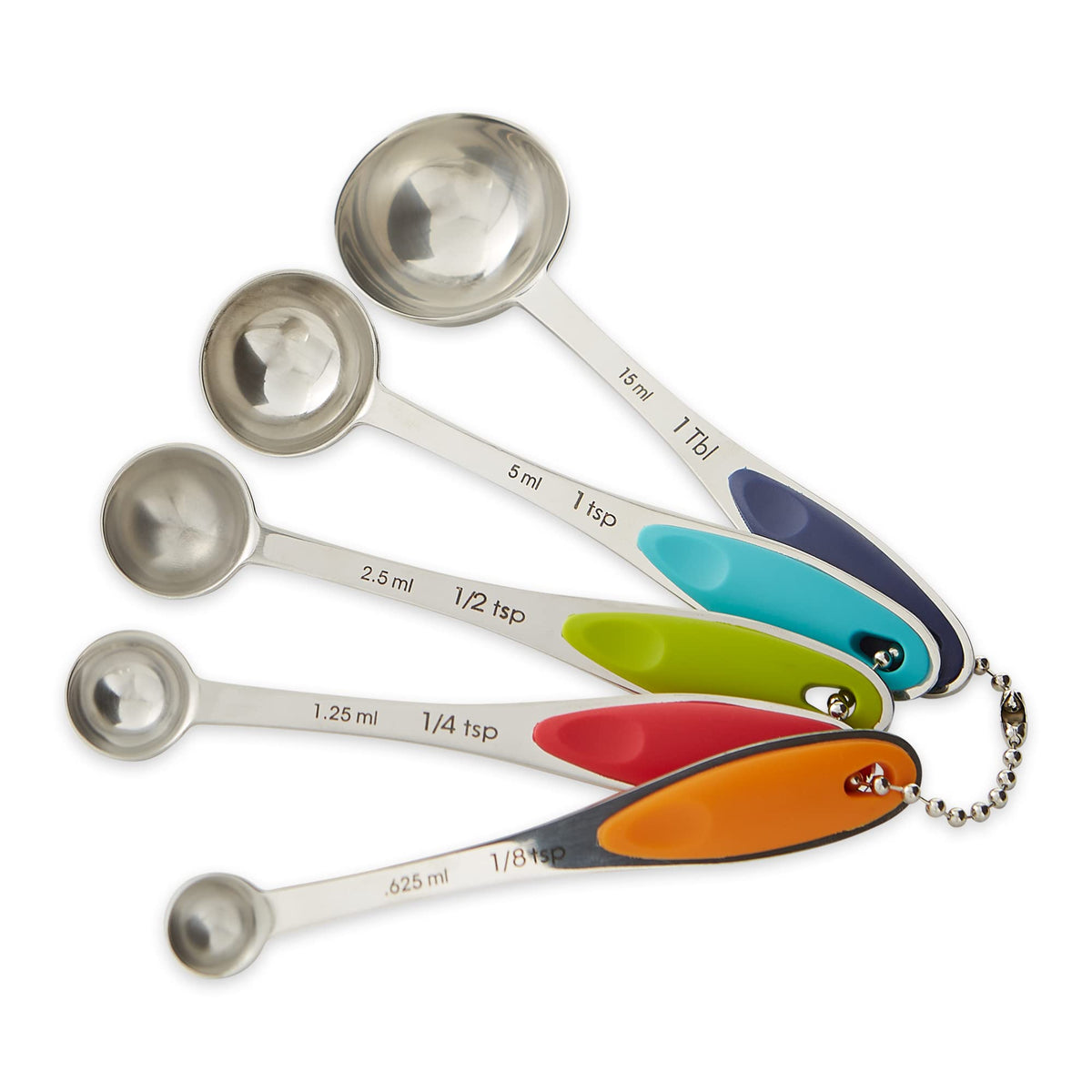 Rsvp International Endurance Kitchen Collection Measuring Tools, Dishwasher Safe, Colored Handles, 5 Piece, Stainless Steel