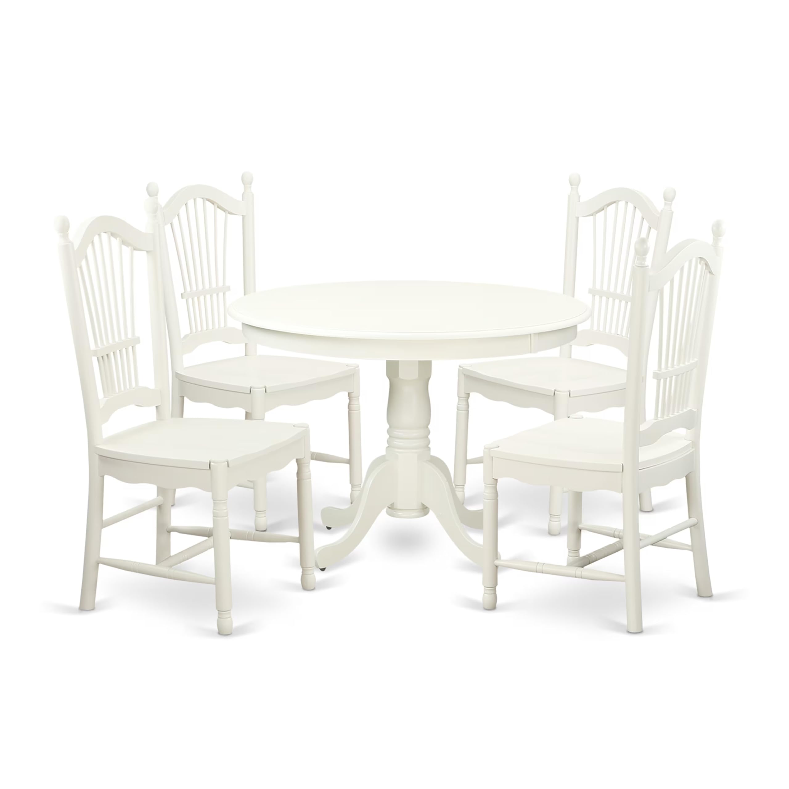 5  Pc  set  with  a  Round  Dinette  Table  and  4  Wood  Dinette  Chairs  in  Linen  White
