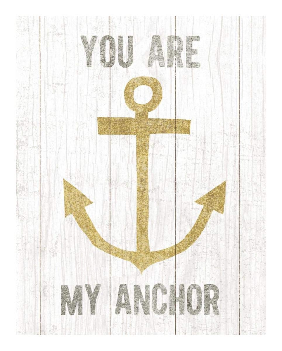 Beachscape III Anchor Quote Gold Neutral -Paper Art-18x22”