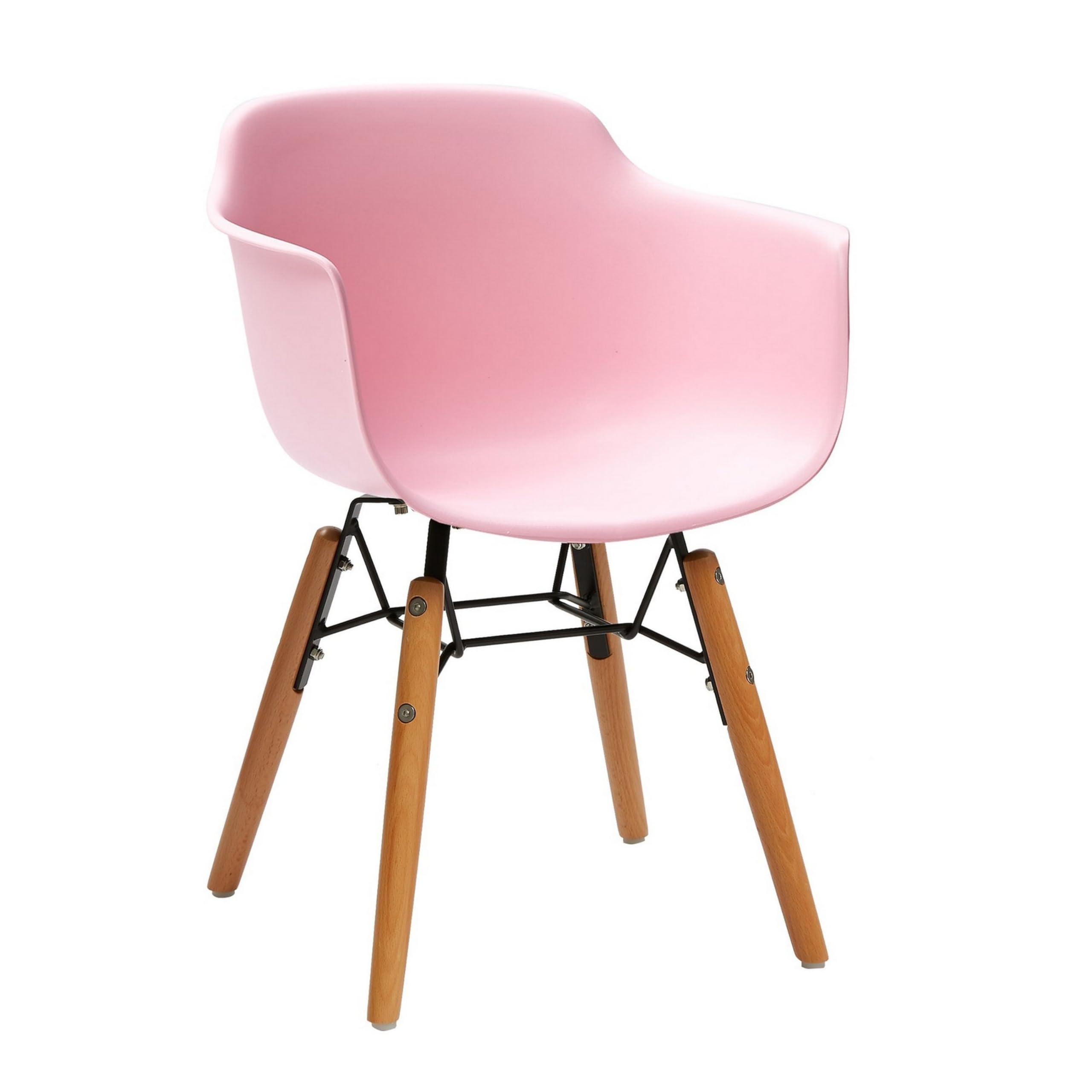 Lyna 16 Inch Kids Side Chair with Solid Back, Set of 4, Arms, Angled Wood Base, Pink