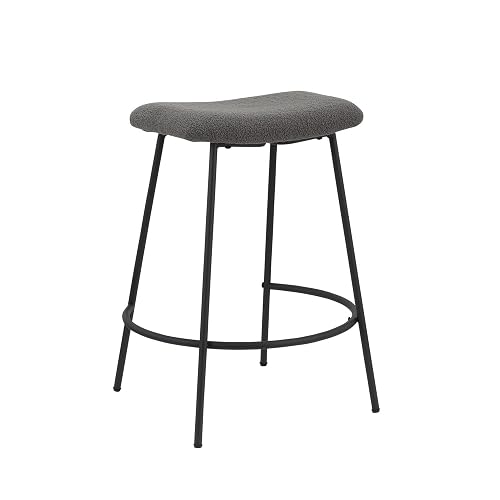 Ast 26 Inch Set of 2 Counter Height Stools, Saddle Seat,  Black Metal, Gray