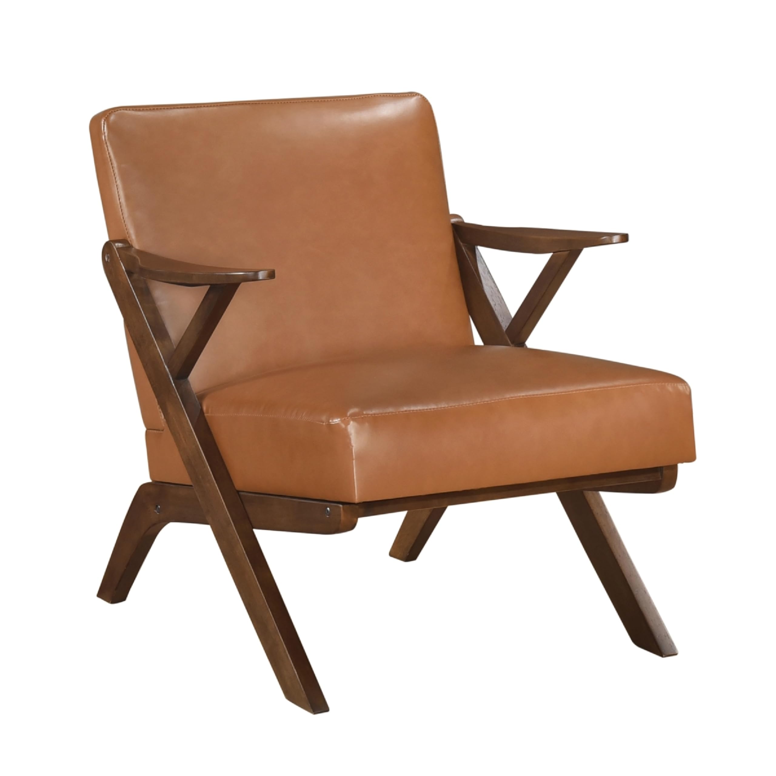 Gya Accent Chair, Faux Leather Upholstery, Walnut Brown Rubberwood