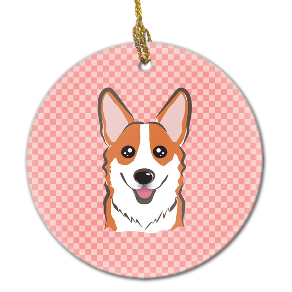 Checkerboard Pink Corgi Ceramic Ornament BB1254CO1