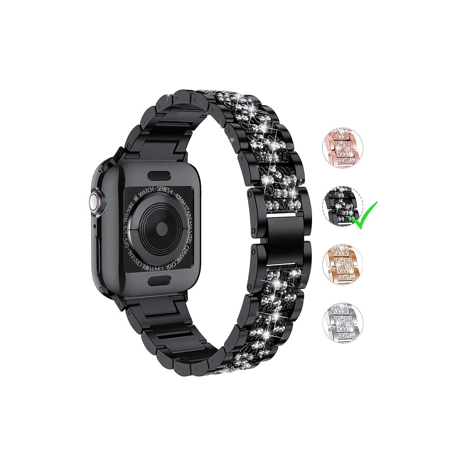 Dressy S-Block Design Metal Band for Apple Watch 38/40/41mm, Black
