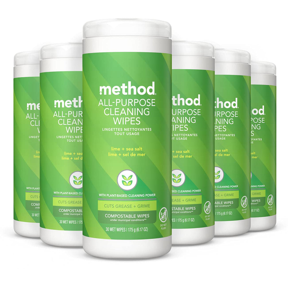 Method All-Purpose Cleaning Wipes, Lime+ Sea Salt, Multi-Surface, Compostable, 30 Count (Pack Of 6)