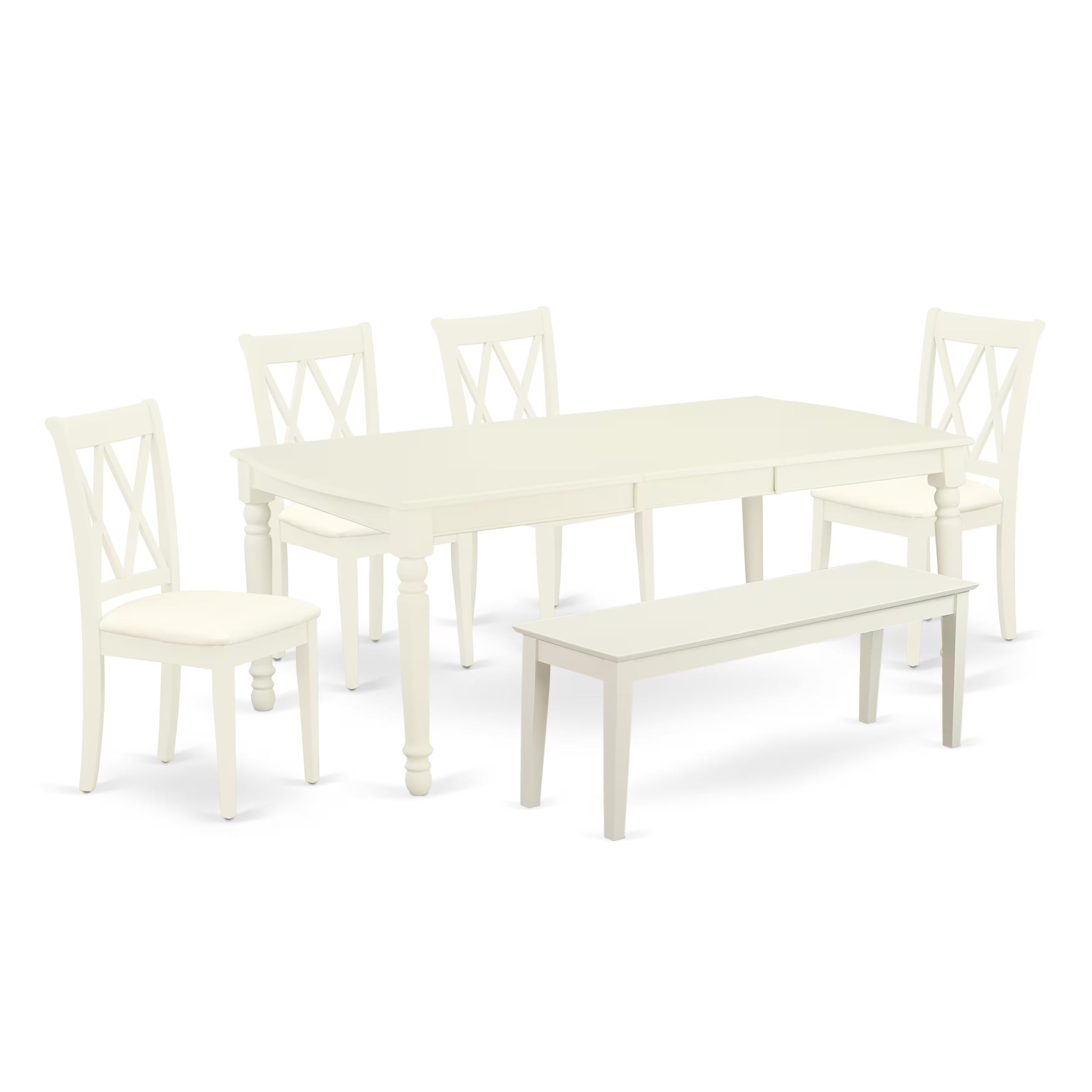 DOCL6-LWH-C 6Pc Dining Set Includes a Rectangle Dinette Table with Butterfly Leaf, Four Double X Back Linen seat Kitchen Chairs and a Table, Linen White Finish
